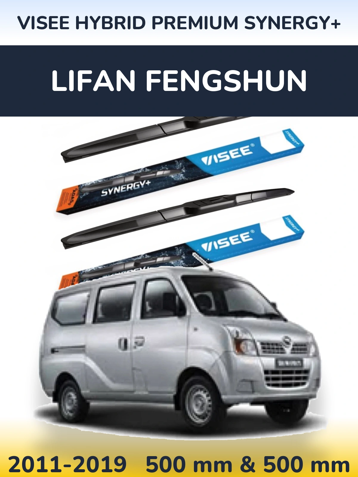 Sada předních stěračů VISEE HYBRID PREMIUM SYNERGY+ 500 a 500 mm pro Lifan Fengshun 2011-2019