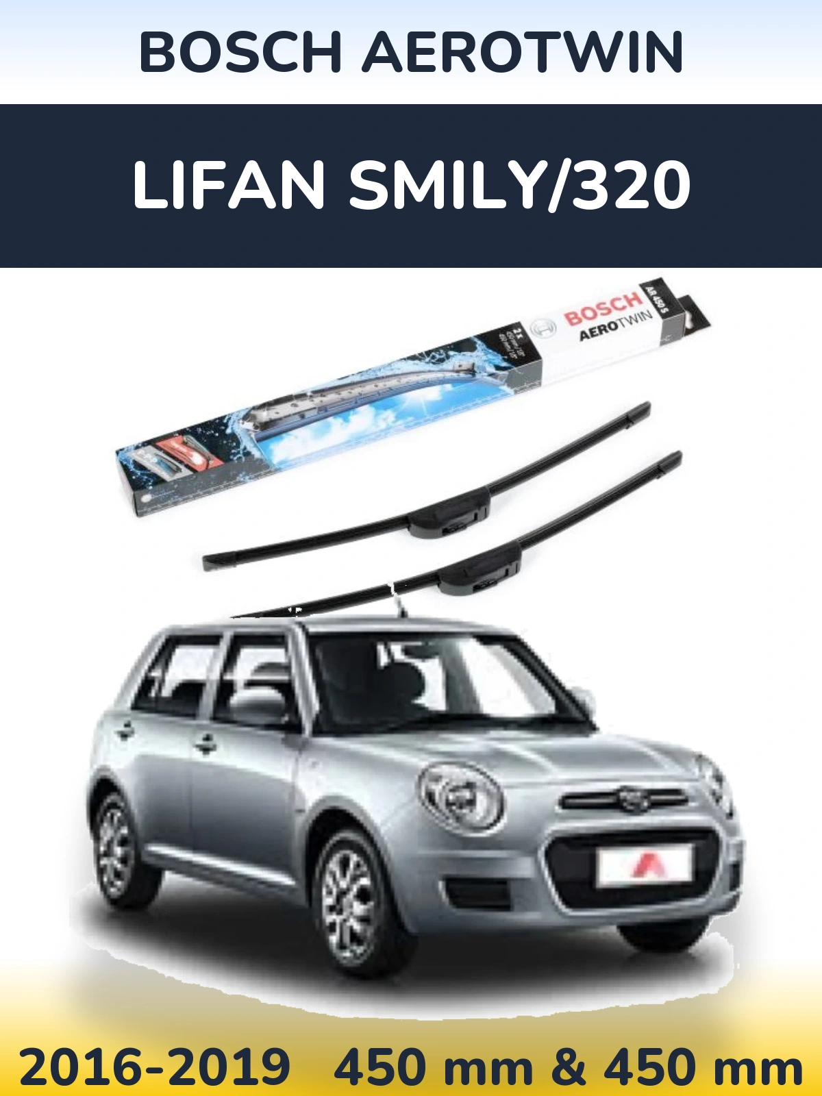 Sada předních stěračů BOSCH AeroTwin 450 a 450 mm pro Lifan Smily/320 2016-2019