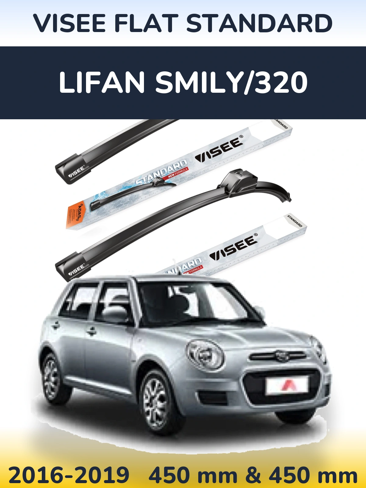 Sada předních stěračů VISEE FLAT STANDARD 450 a 450 mm pro Lifan Smily/320 2016-2019