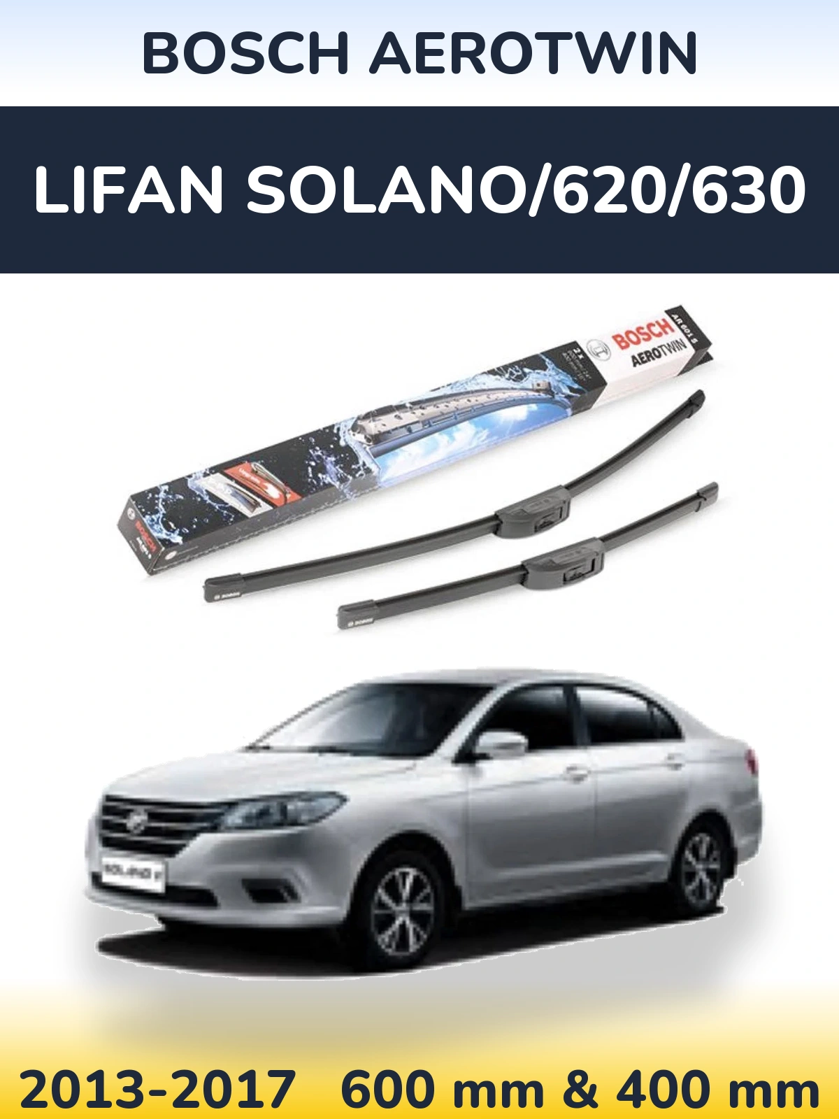 Sada předních stěračů BOSCH AeroTwin 600 a 400 mm pro Lifan Solano/620/630 2013-2017