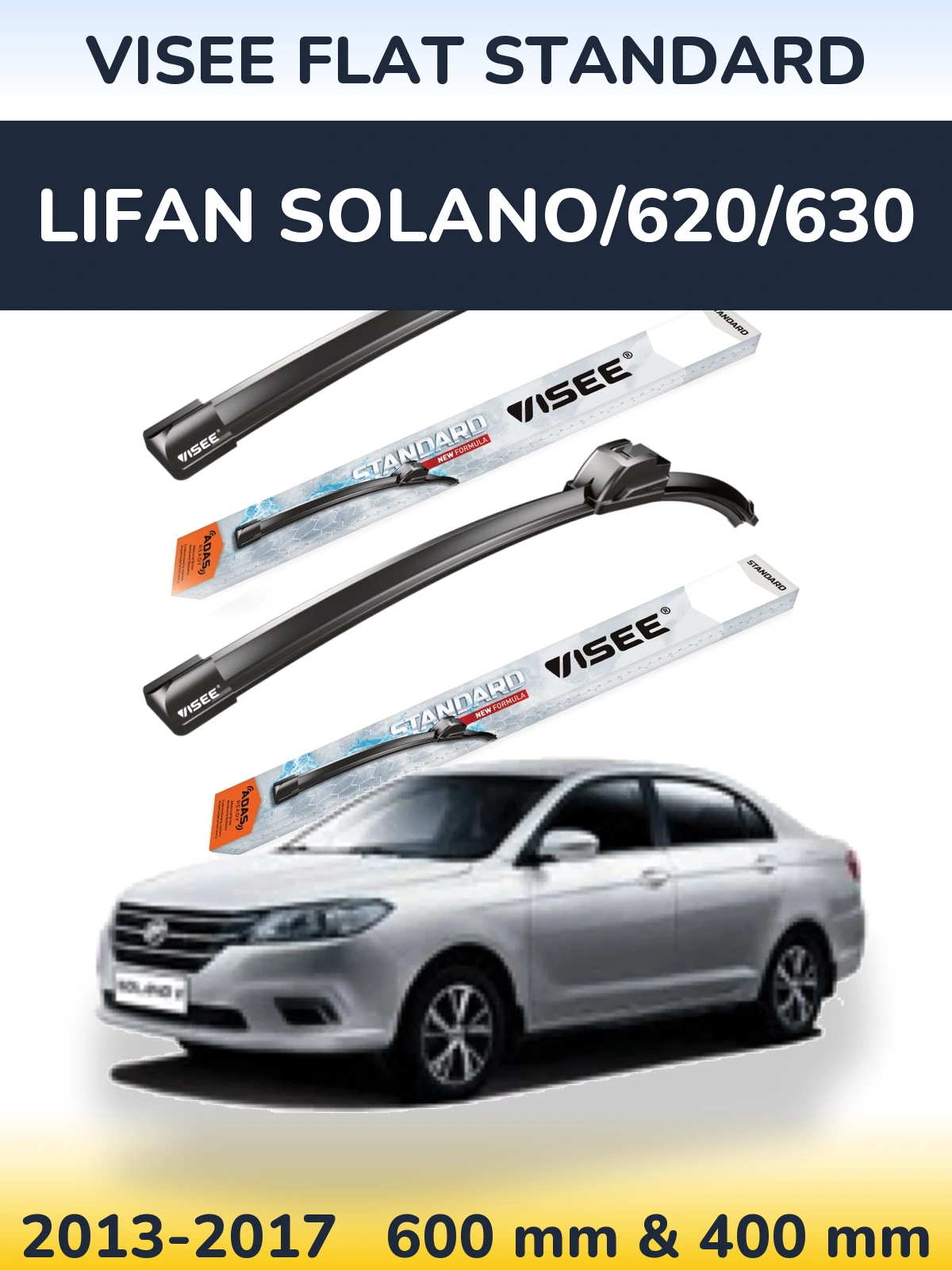 Sada předních stěračů VISEE FLAT STANDARD 600 a 400 mm pro Lifan Solano/620/630 2013-2017
