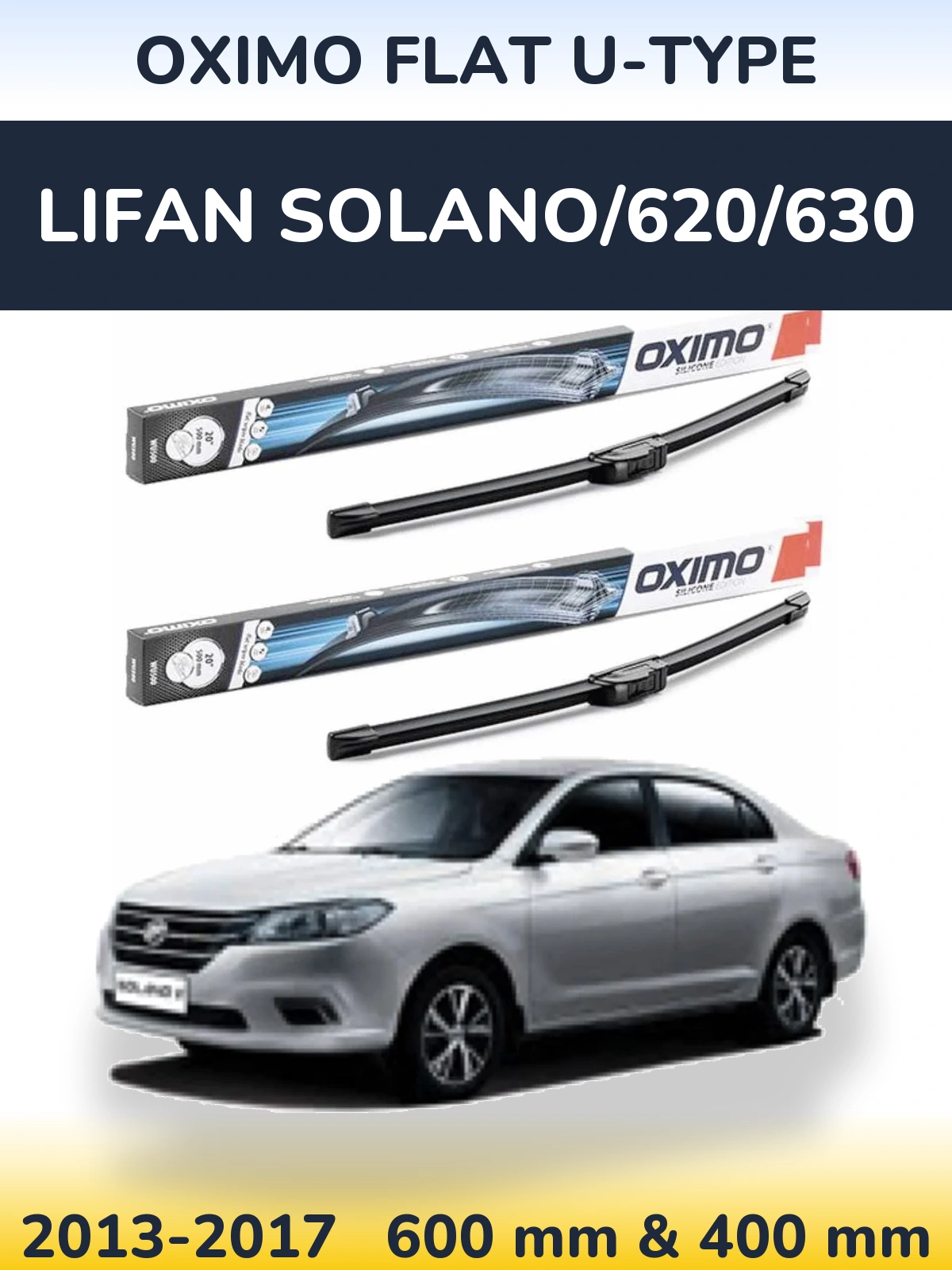 Sada předních stěračů Oximo Flat U-type 600 a 400 mm pro Lifan Solano/620/630 2013-2017