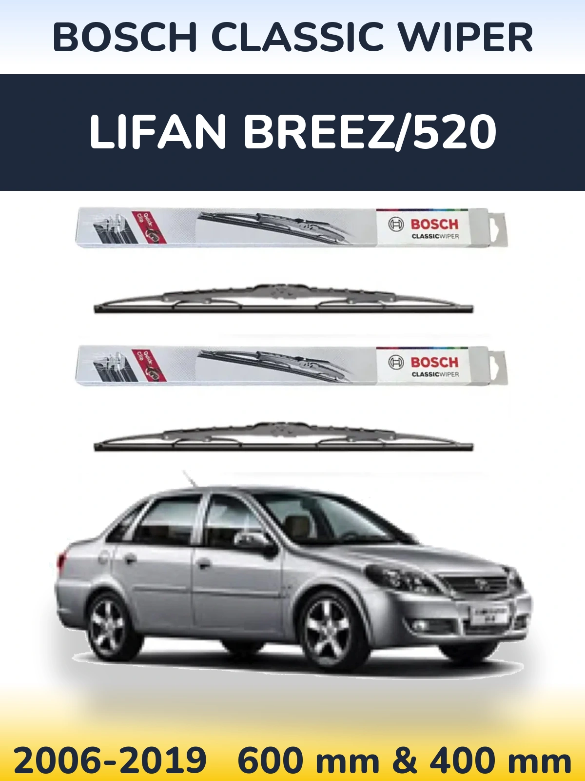 Sada předních stěračů BOSCH Classic Wiper 600 a 400 mm pro Lifan Breez/520 2006-2019