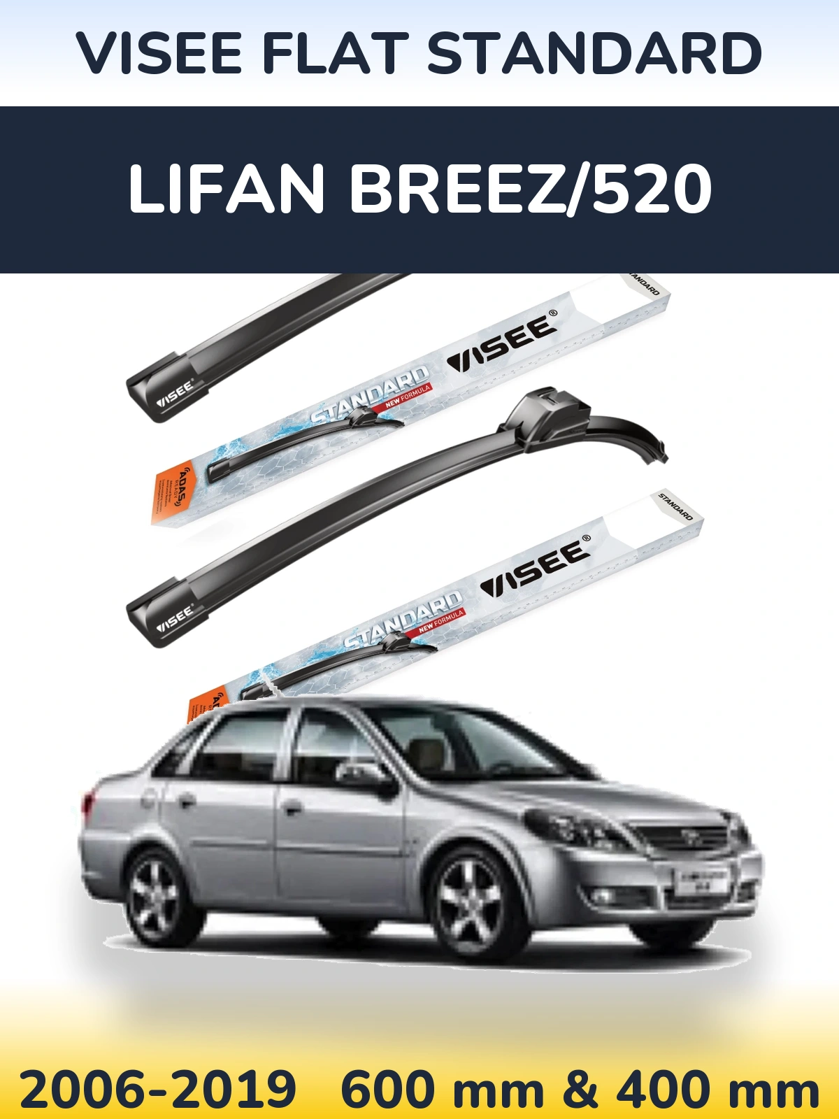 Sada předních stěračů VISEE FLAT STANDARD 600 a 400 mm pro Lifan Breez/520 2006-2019