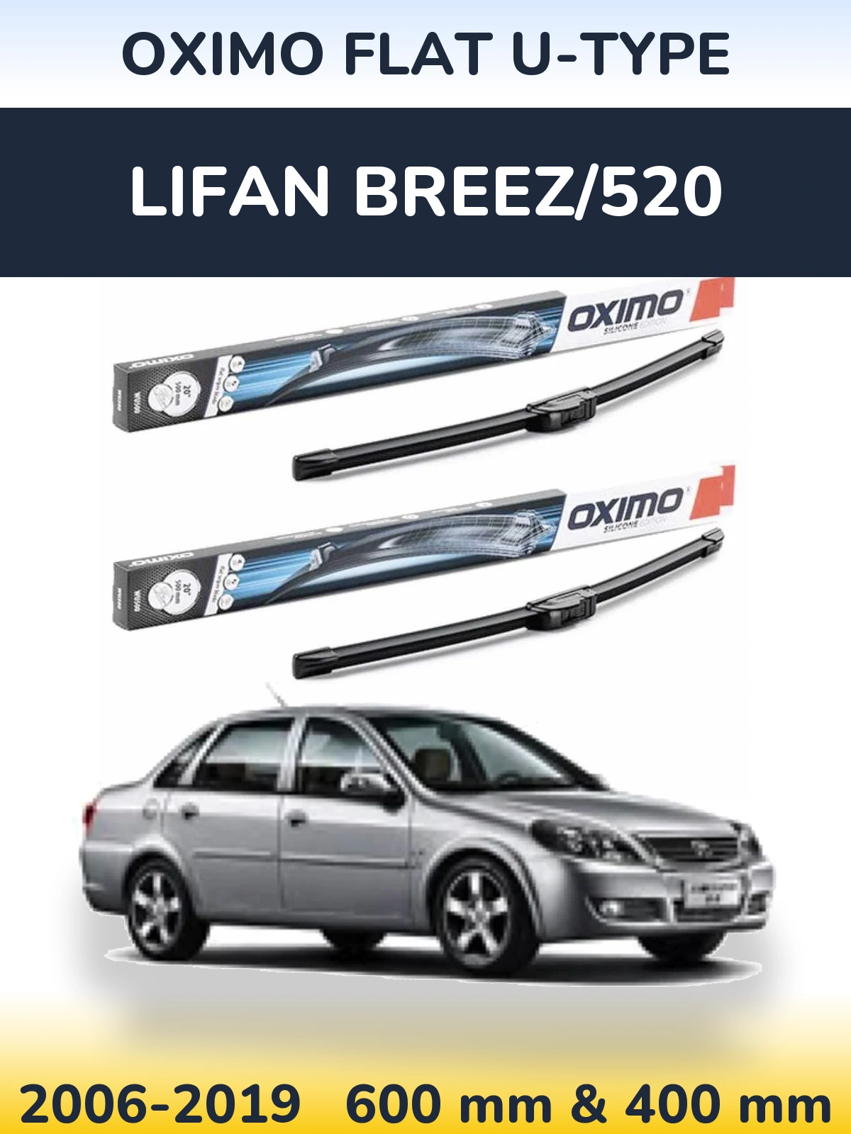 Sada předních stěračů Oximo Flat U-type 600 a 400 mm pro Lifan Breez/520 2006-2019