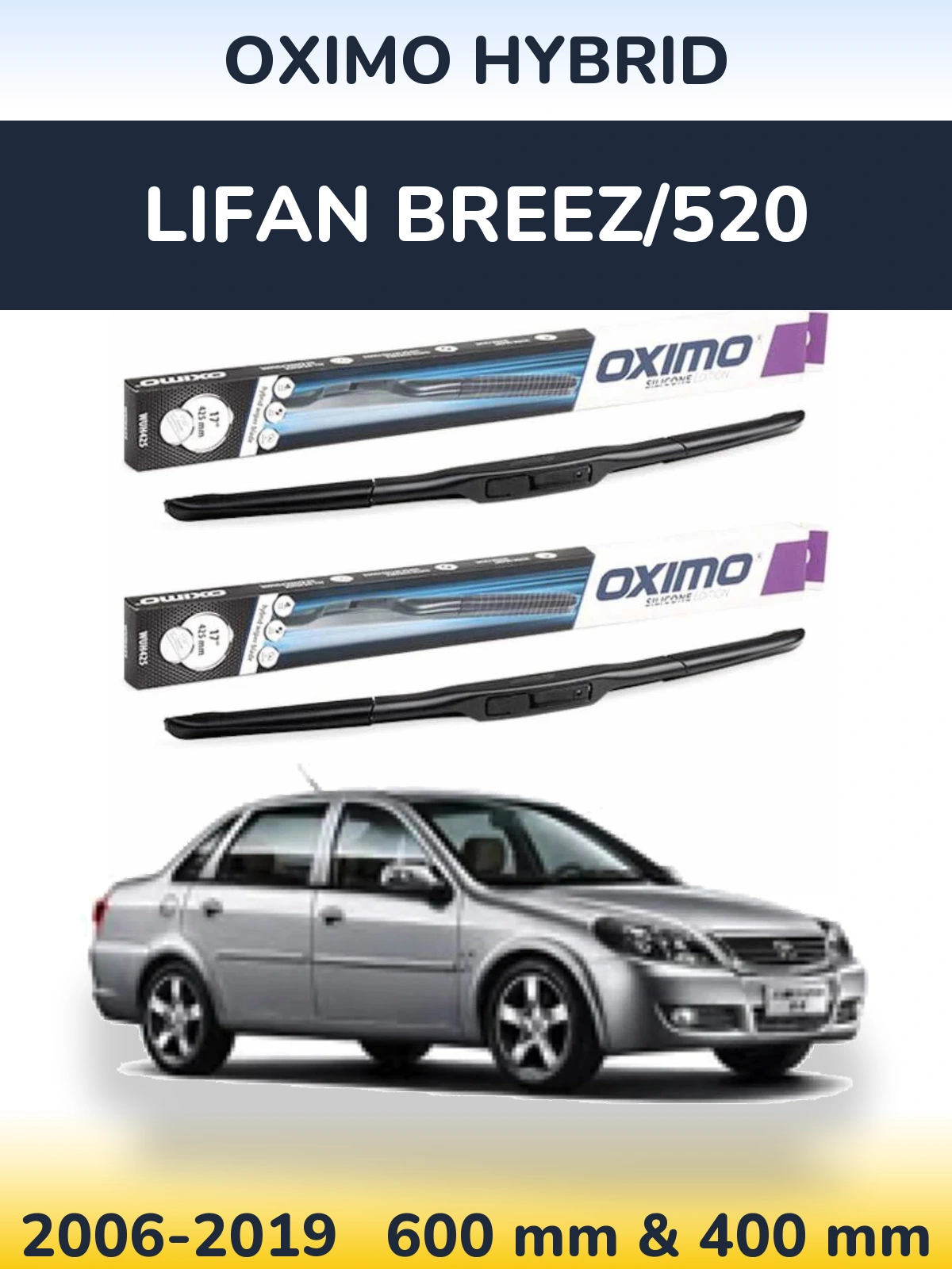 Sada předních stěračů Oximo Hybrid 600 a 400 mm pro Lifan Breez/520 2006-2019