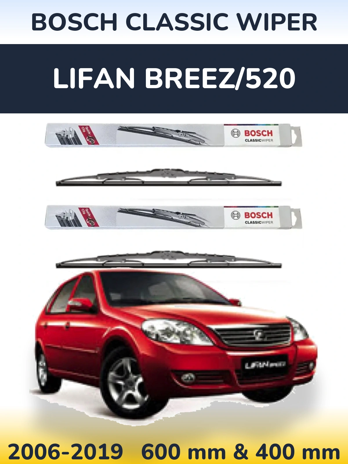 Sada předních stěračů BOSCH Classic Wiper 600 a 400 mm pro Lifan Breez/520 2006-2019