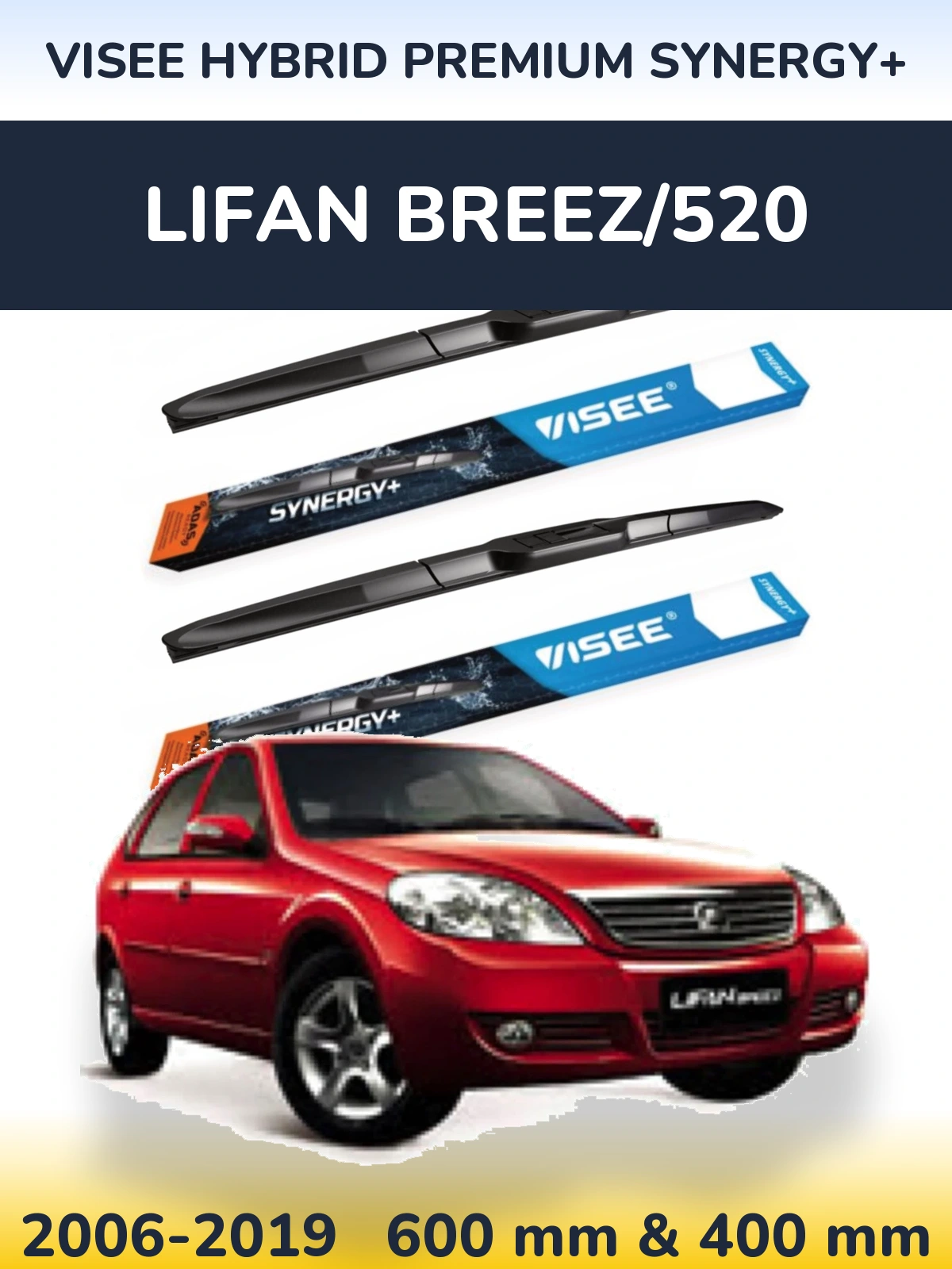 Sada předních stěračů VISEE HYBRID PREMIUM SYNERGY+ 600 a 400 mm pro Lifan Breez/520 2006-2019