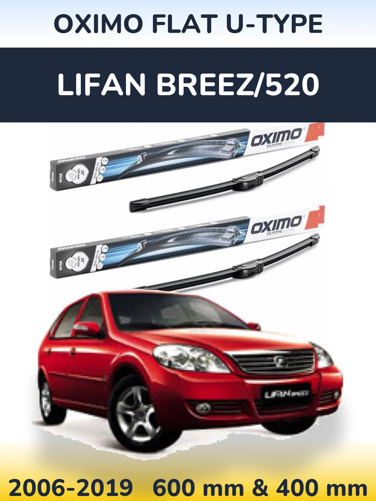 Sada předních stěračů Oximo Flat U-type 600 a 400 mm pro Lifan Breez/520 2006-2019