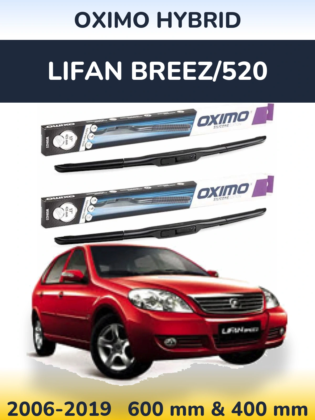 Sada předních stěračů Oximo Hybrid 600 a 400 mm pro Lifan Breez/520 2006-2019