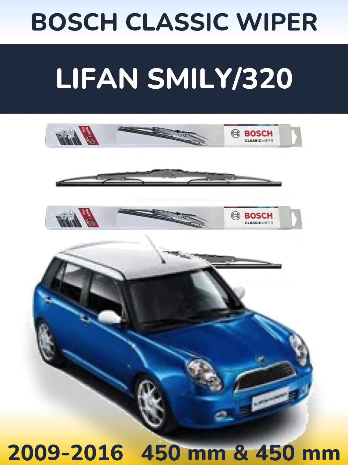 Sada předních stěračů BOSCH Classic Wiper 450 a 450 mm pro Lifan Smily/320 2009-2016