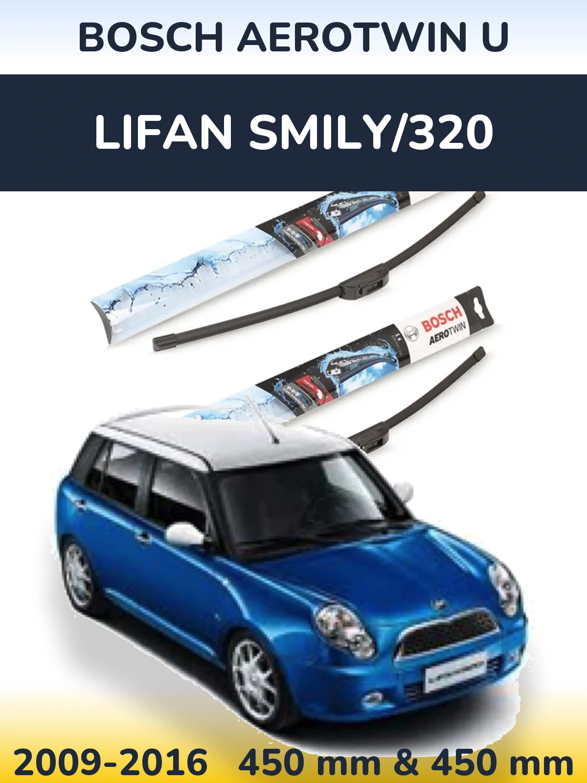 Sada předních stěračů BOSCH AeroTwin U 450 a 450 mm pro Lifan Smily/320 2009-2016