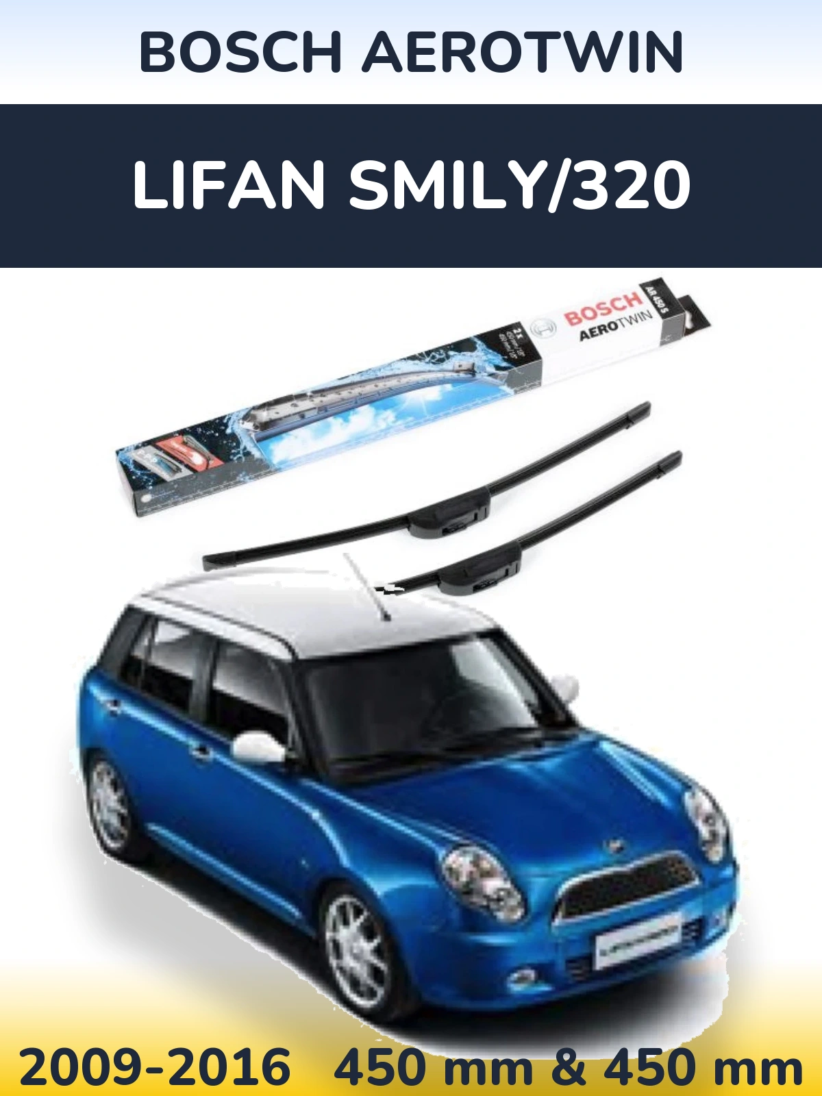Sada předních stěračů BOSCH AeroTwin 450 a 450 mm pro Lifan Smily/320 2009-2016