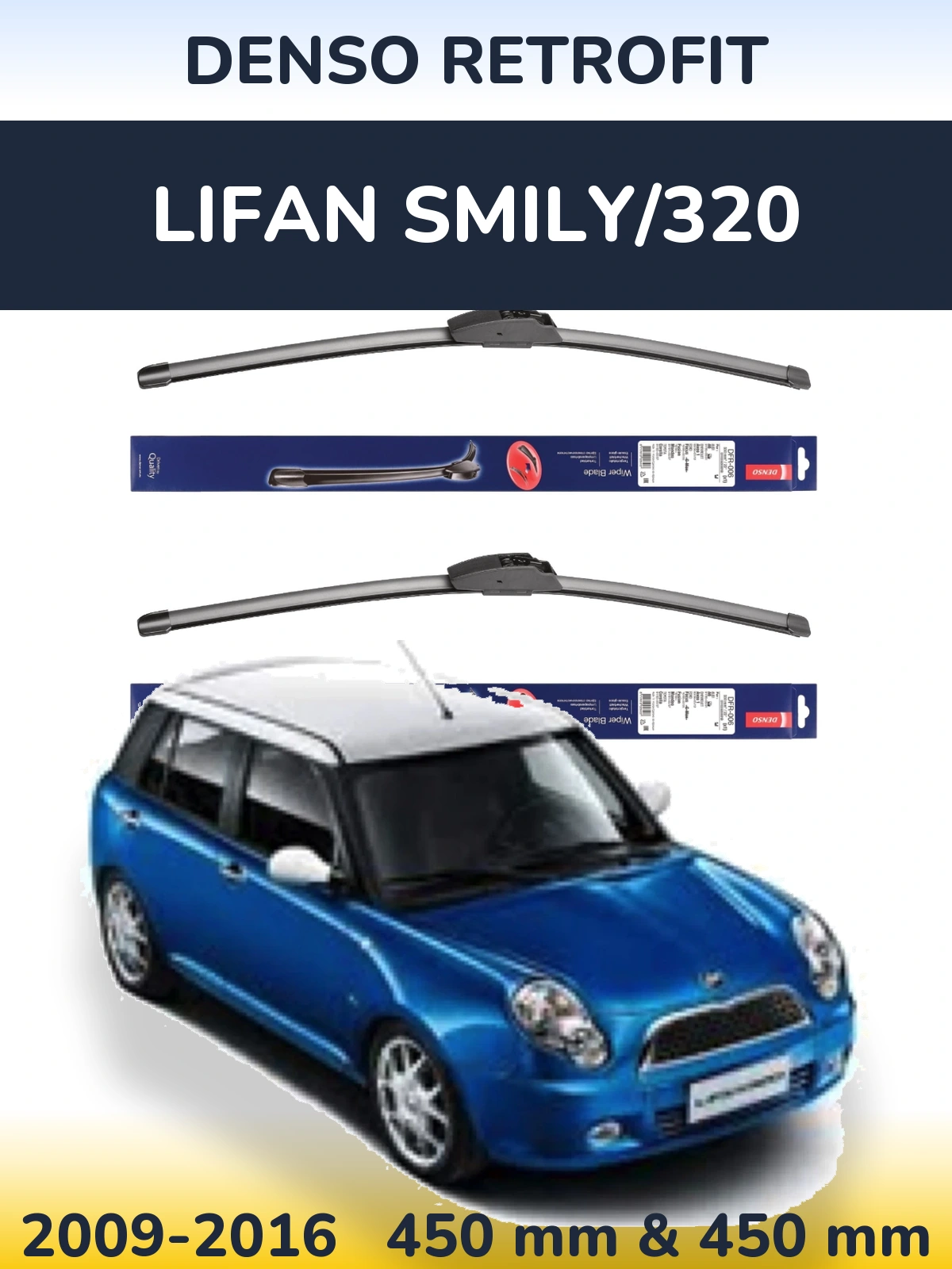 Sada předních stěračů Denso Retrofit 450 a 450 mm pro Lifan Smily/320 2009-2016