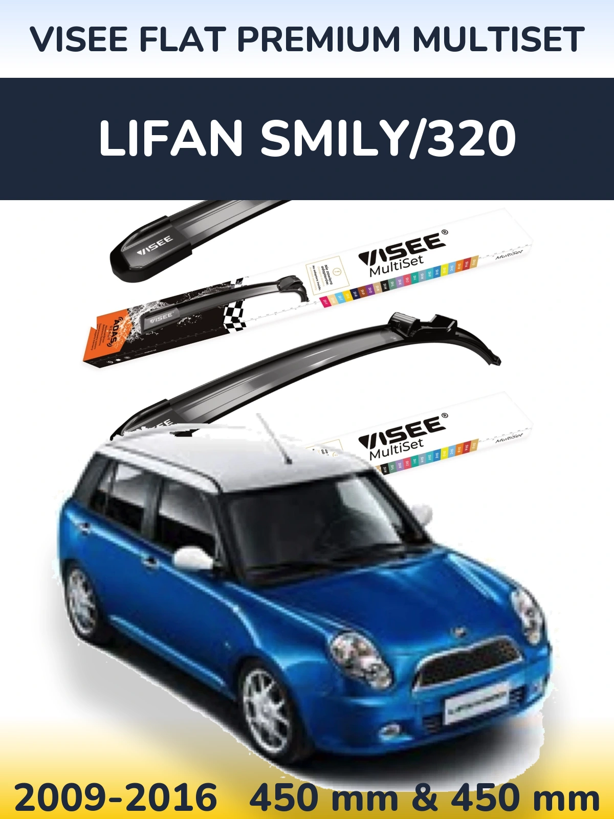 Sada předních stěračů VISEE FLAT PREMIUM MultiSet 450 a 450 mm pro Lifan Smily/320 2009-2016