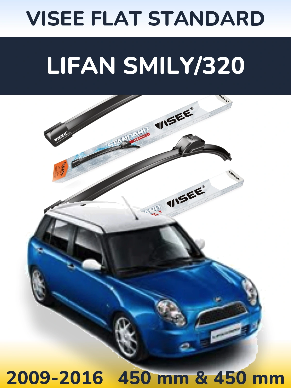 Sada předních stěračů VISEE FLAT STANDARD 450 a 450 mm pro Lifan Smily/320 2009-2016