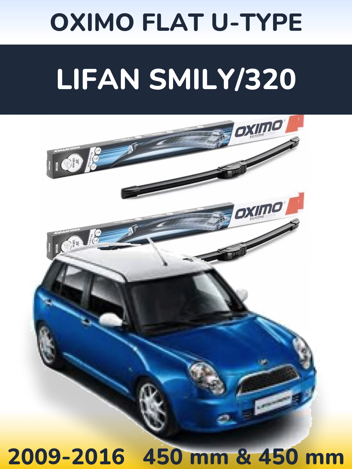 Sada předních stěračů Oximo Flat U-type 450 a 450 mm pro Lifan Smily/320 2009-2016