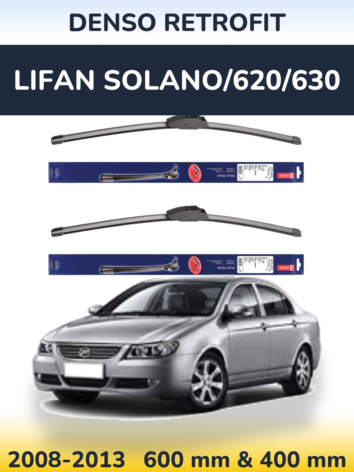 Sada předních stěračů Denso Retrofit 600 a 400 mm pro Lifan Solano/620/630 2008-2013