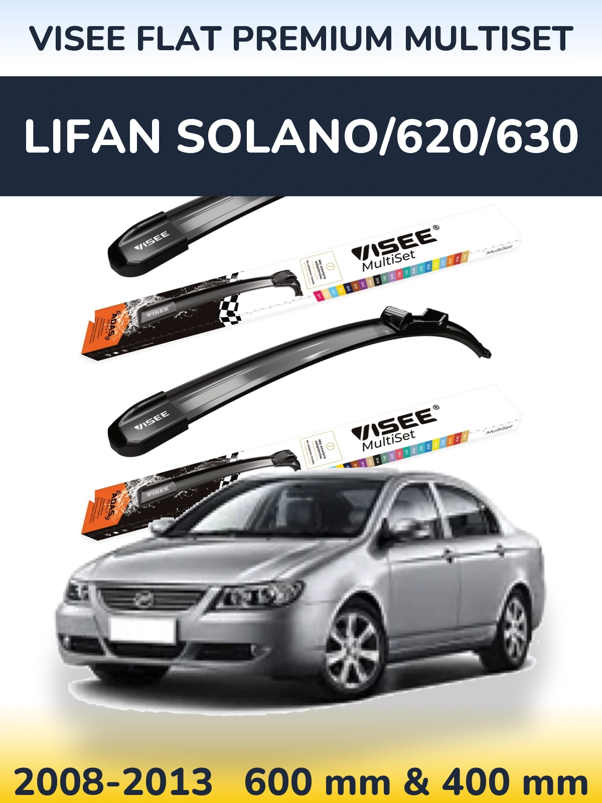 Sada předních stěračů VISEE FLAT PREMIUM MultiSet 600 a 400 mm pro Lifan Solano/620/630 2008-2013