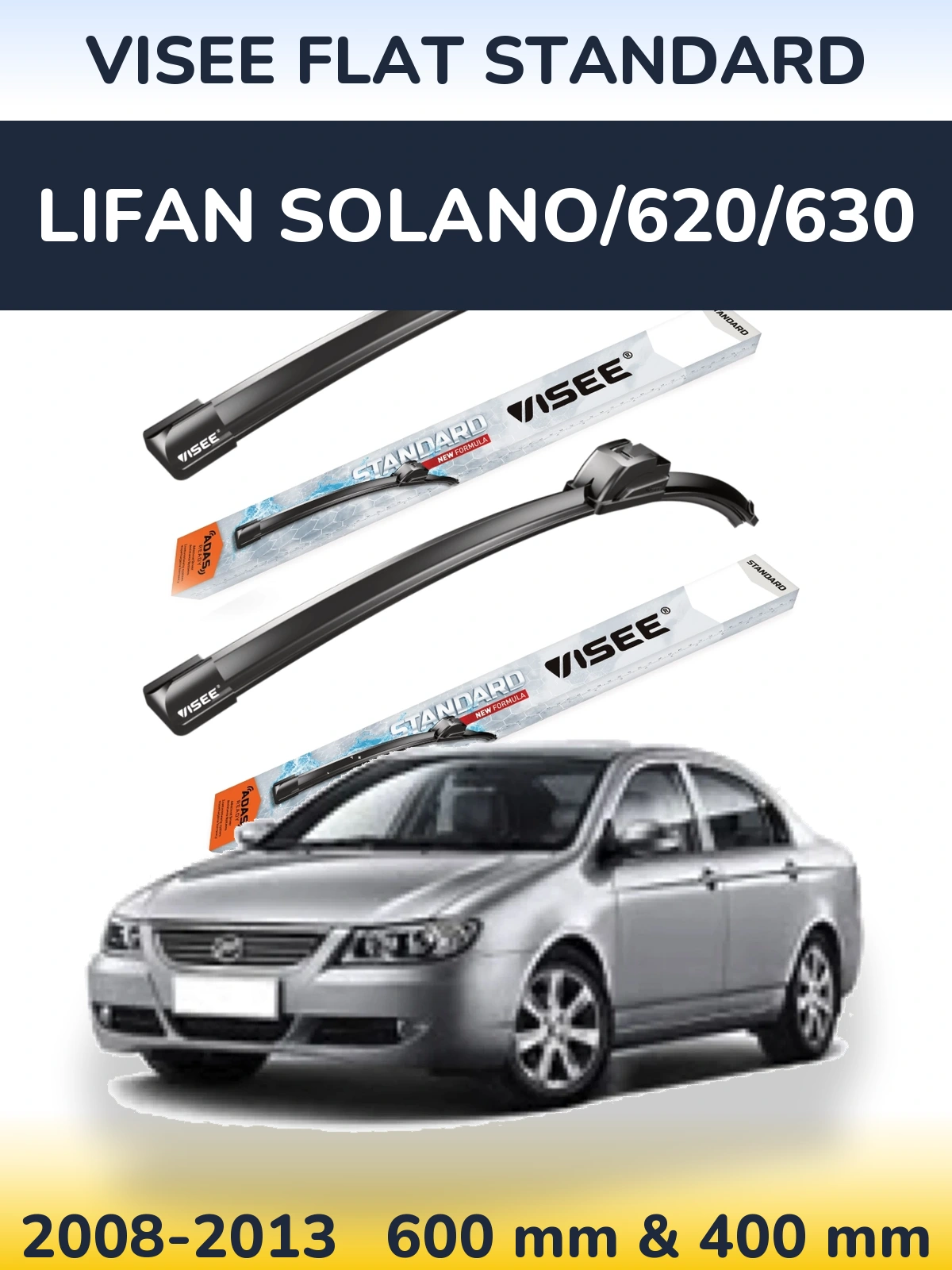 Sada předních stěračů VISEE FLAT STANDARD 600 a 400 mm pro Lifan Solano/620/630 2008-2013