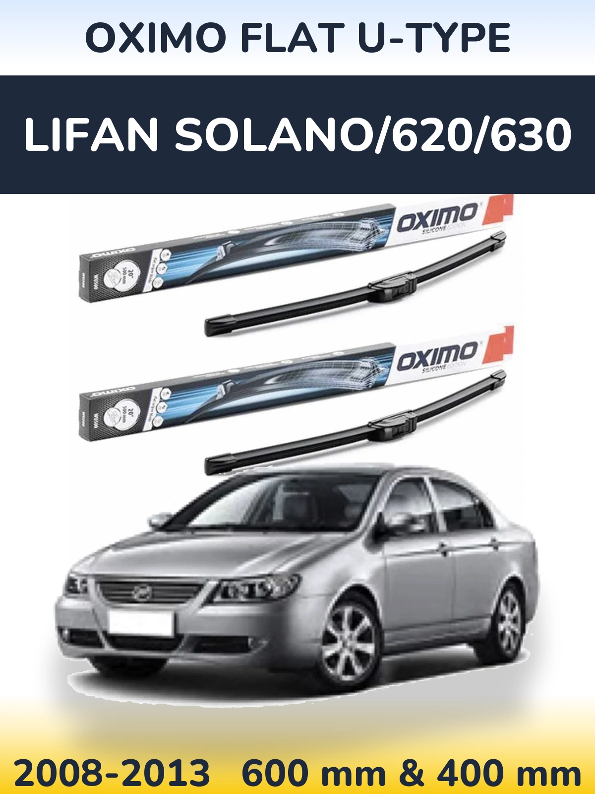 Sada předních stěračů Oximo Flat U-type 600 a 400 mm pro Lifan Solano/620/630 2008-2013