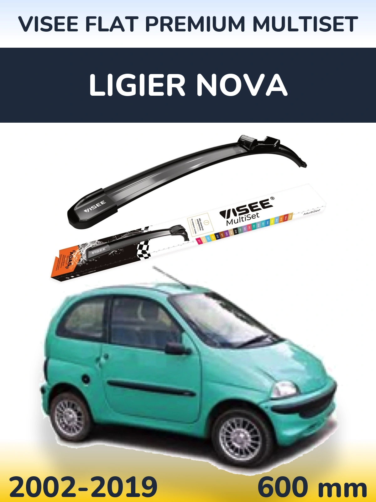 Přední stěrač VISEE FLAT PREMIUM MultiSet 600 mm pro Ligier Nova 2002-2019