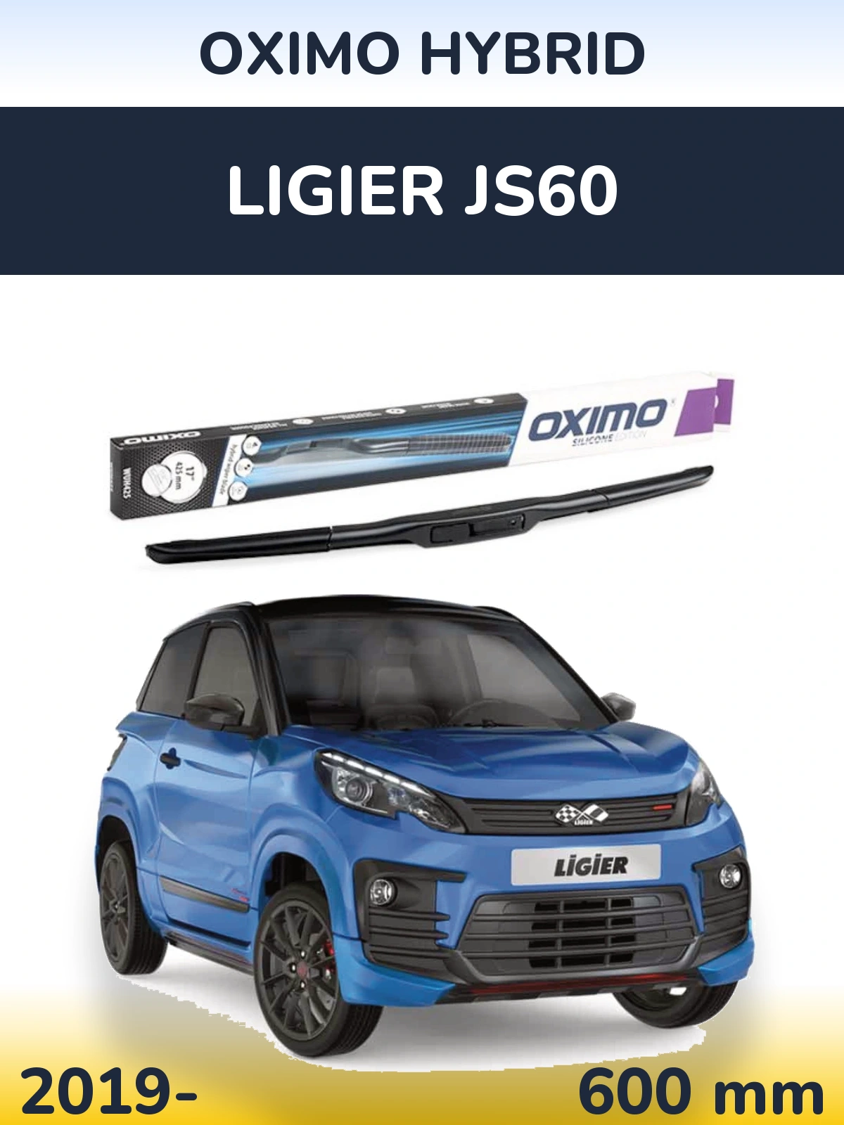 Přední stěrač Oximo Hybrid 600 mm pro Ligier JS60 2019-2026