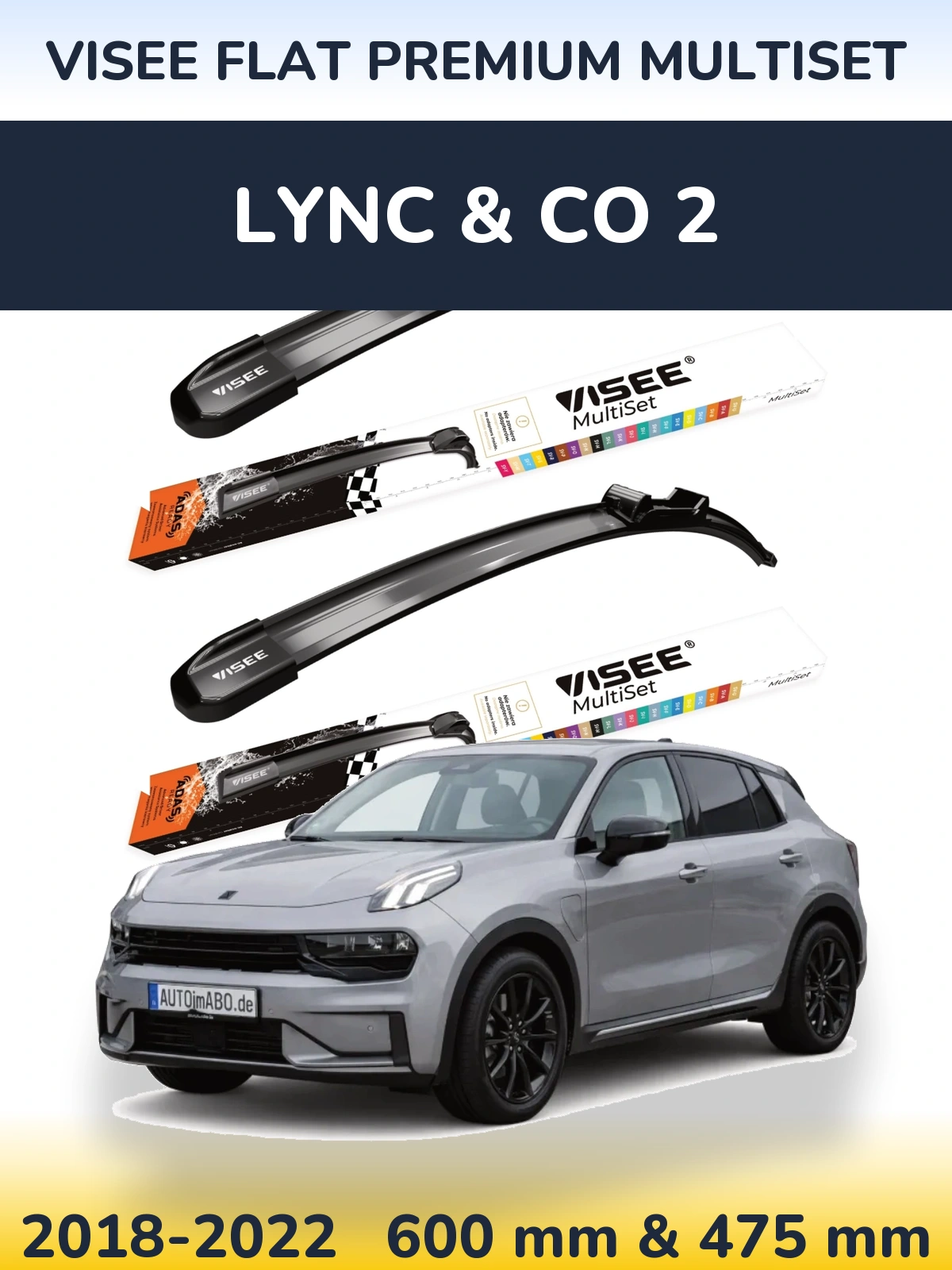 Sada předních stěračů VISEE FLAT PREMIUM MultiSet 600 a 475 mm pro Lync & Co 2 2018-2022