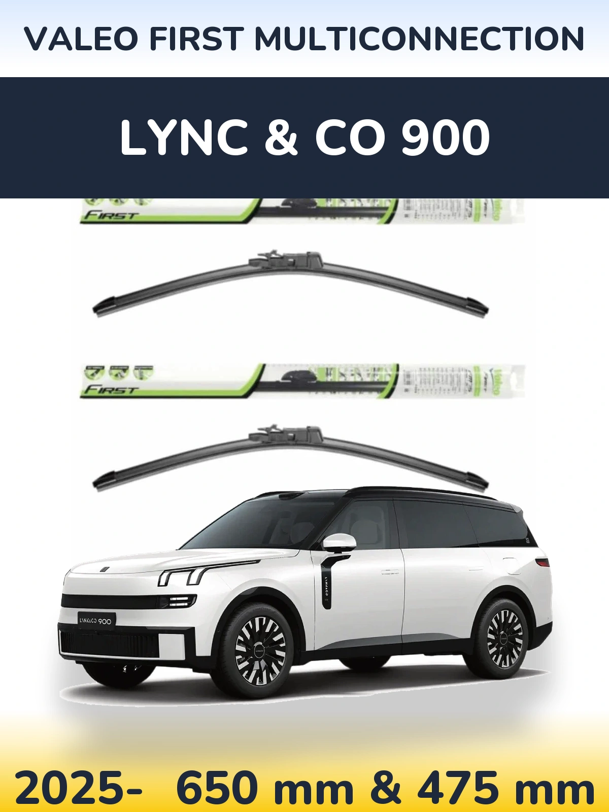 Sada předních stěračů Valeo First MultiConnection 650 a 475 mm pro Lync & Co 900 2025-2026