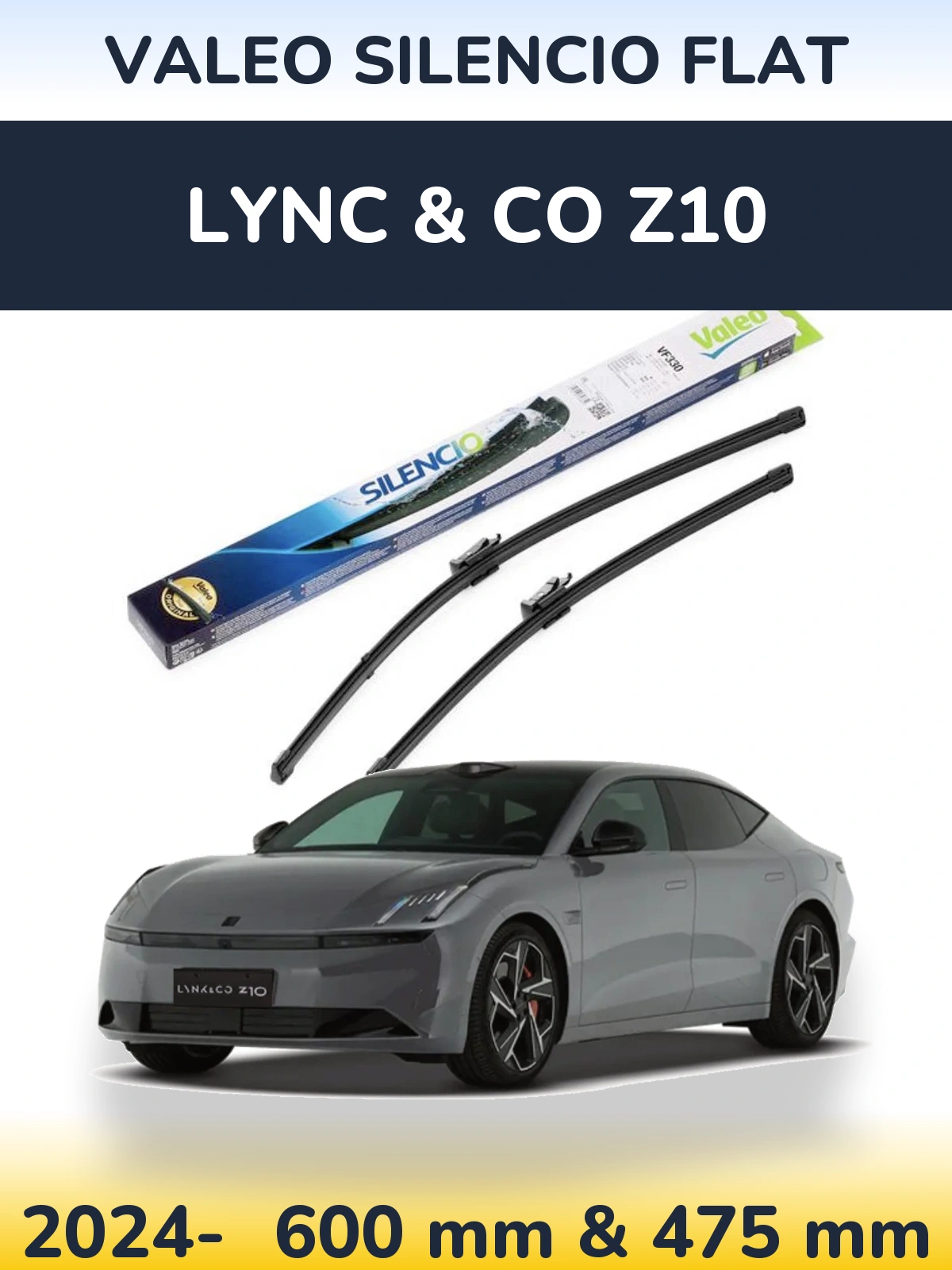 Sada předních stěračů Valeo Silencio Flat 600 a 475 mm pro Lync & Co Z10 2024-2026