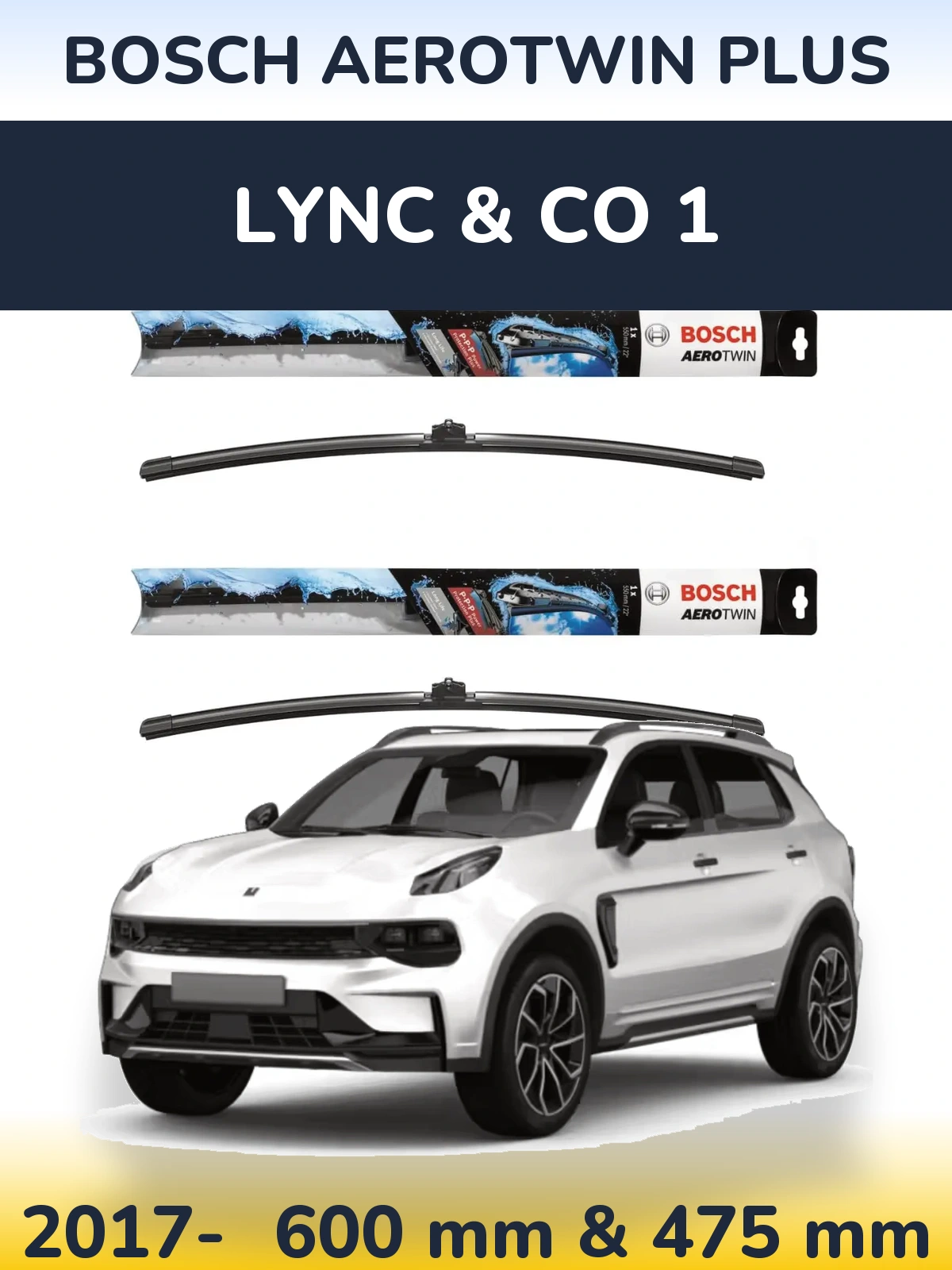 Sada předních stěračů BOSCH AeroTwin Plus 600 a 475 mm pro Lync & Co 1 2017-2026