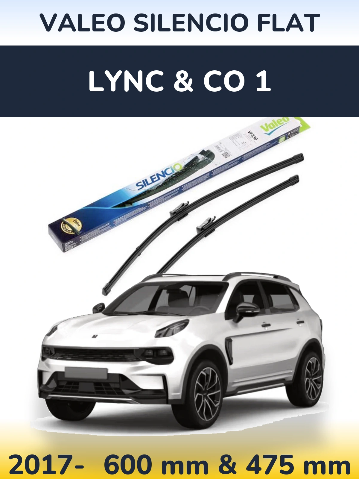 Sada předních stěračů Valeo Silencio Flat 600 a 475 mm pro Lync & Co 1 2017-2026