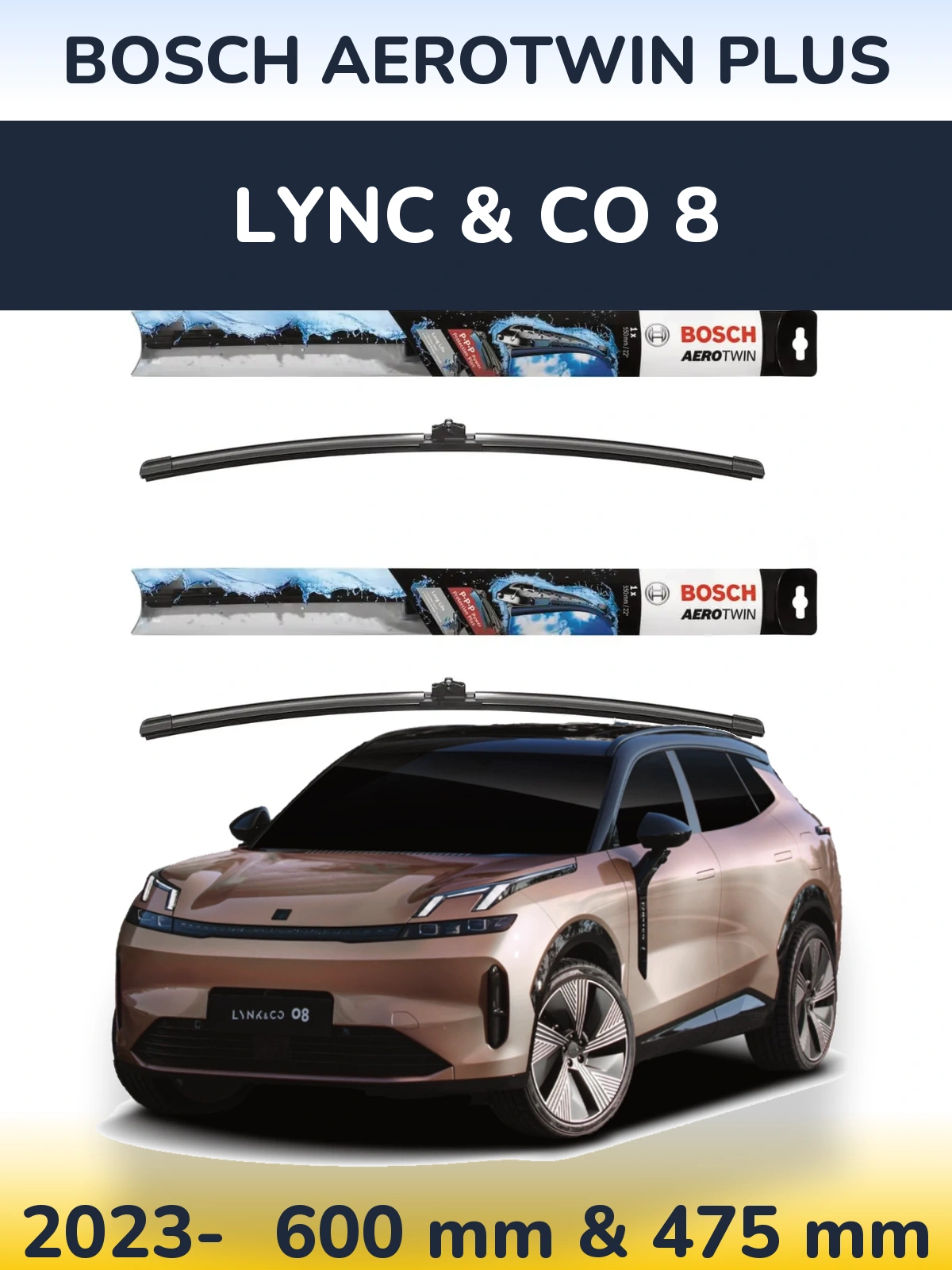 Sada předních stěračů BOSCH AeroTwin Plus 600 a 475 mm pro Lync & Co 8 2023-2026
