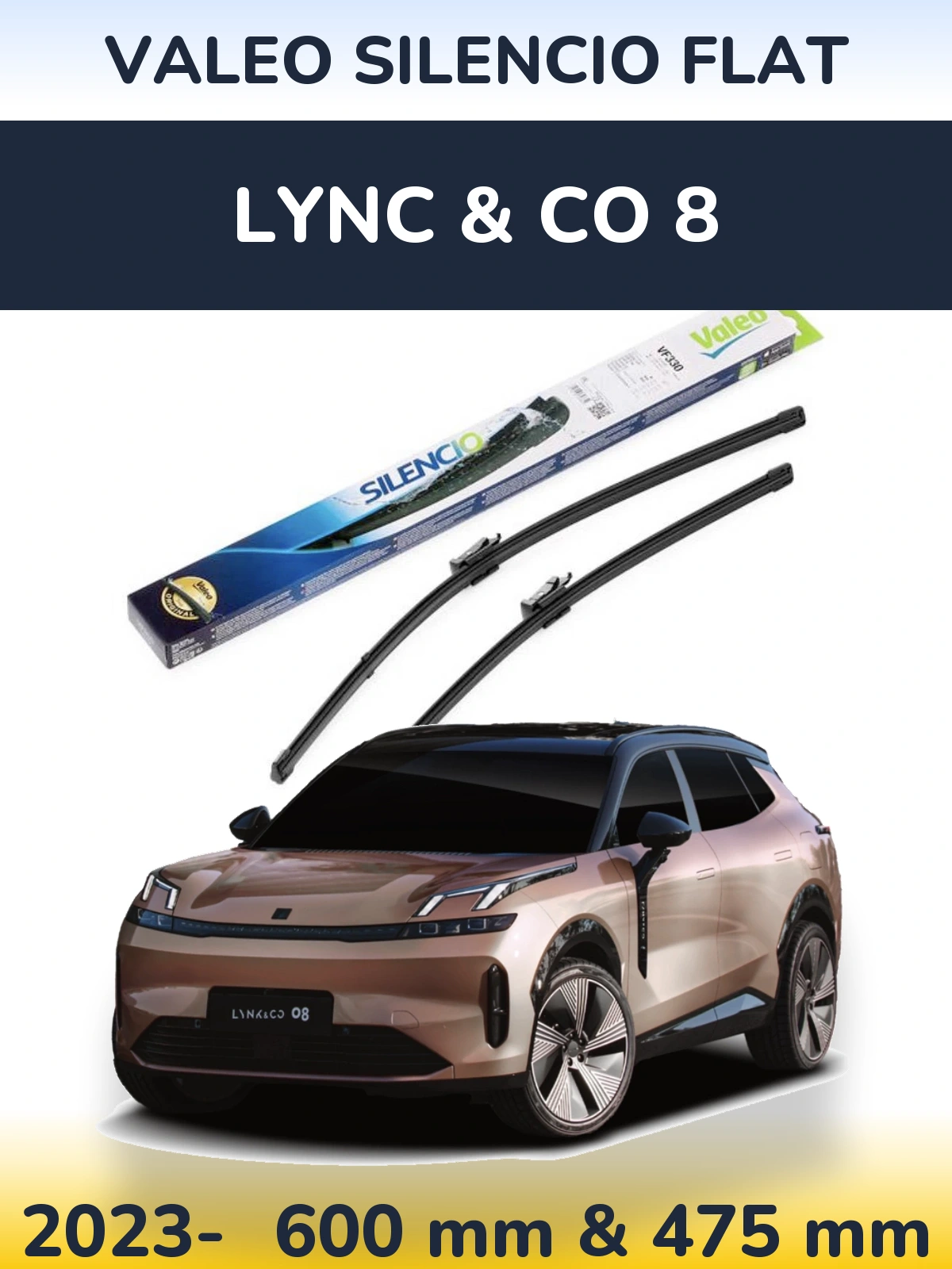 Комплект передніх щіток Valeo Silencio Flat 600 & 475 мм для Lync & Co 8 2023-2026