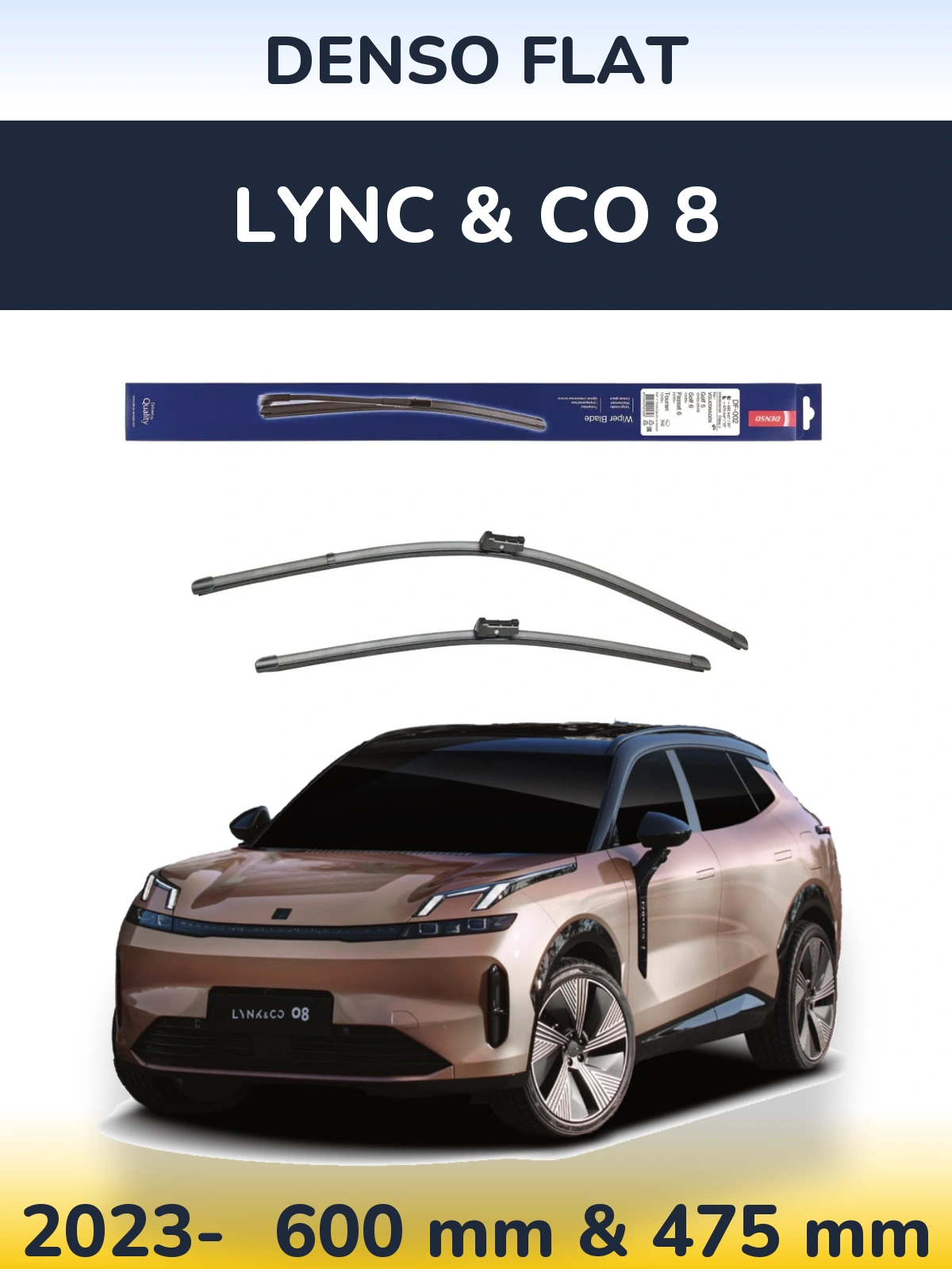 Sada předních stěračů Denso Flat 600 a 475 mm pro Lync & Co 8 2023-2026