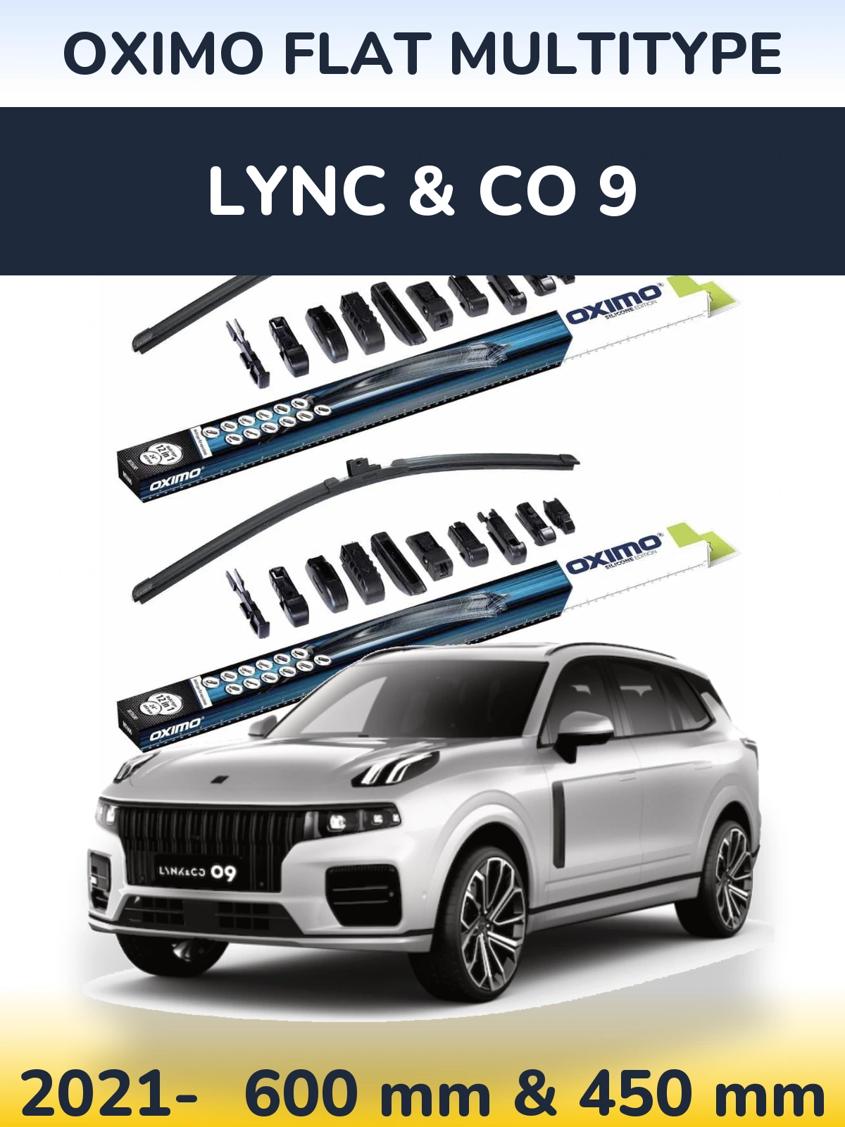 Комплект передніх щіток Oximo Flat MultiТипe 600 & 450 мм для Lync & Co 9 2021-2026
