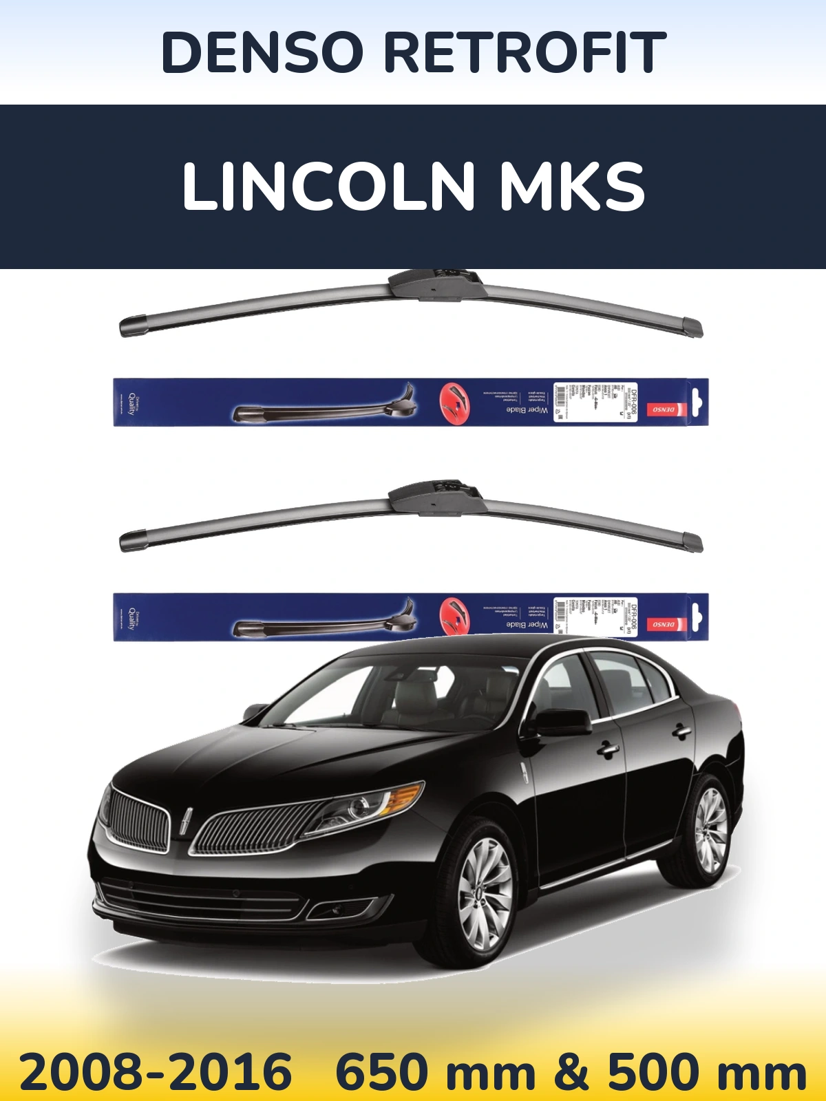 Sada předních stěračů Denso Retrofit 650 a 500 mm pro Lincoln MKS 2008-2016