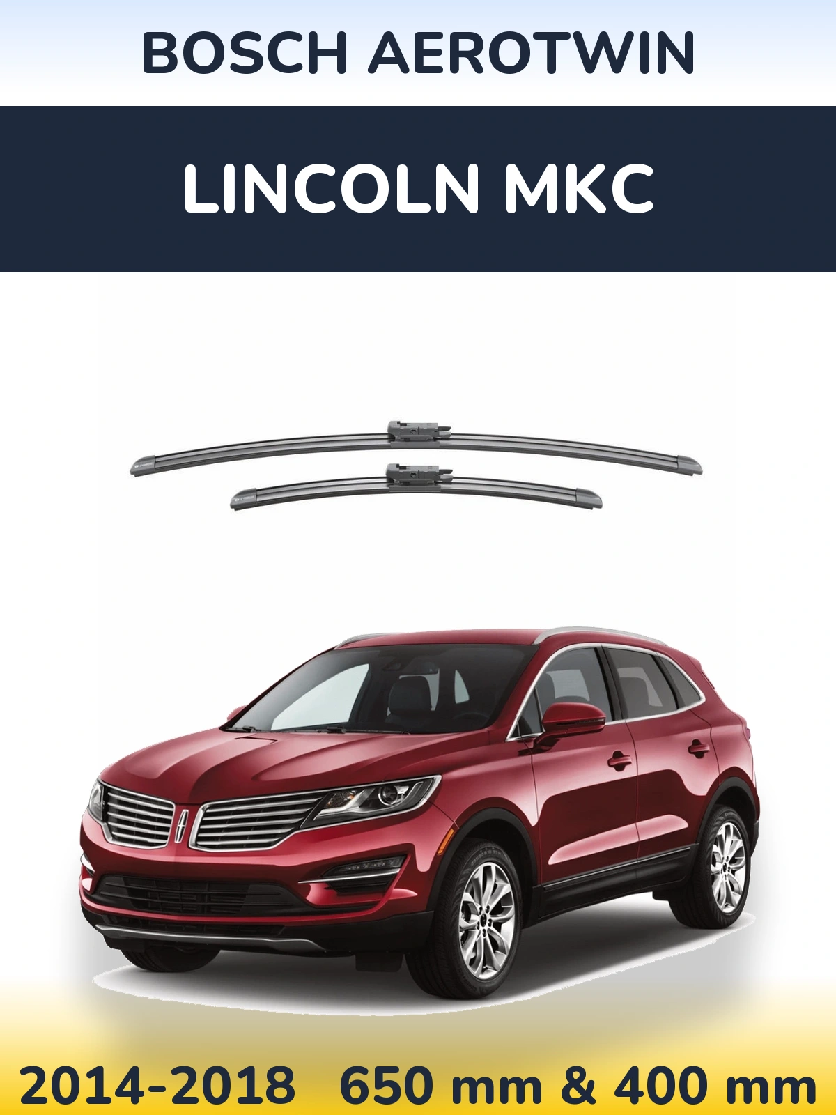 Sada předních stěračů BOSCH AeroTwin 650 a 400 mm pro Lincoln MKC 2014-2018