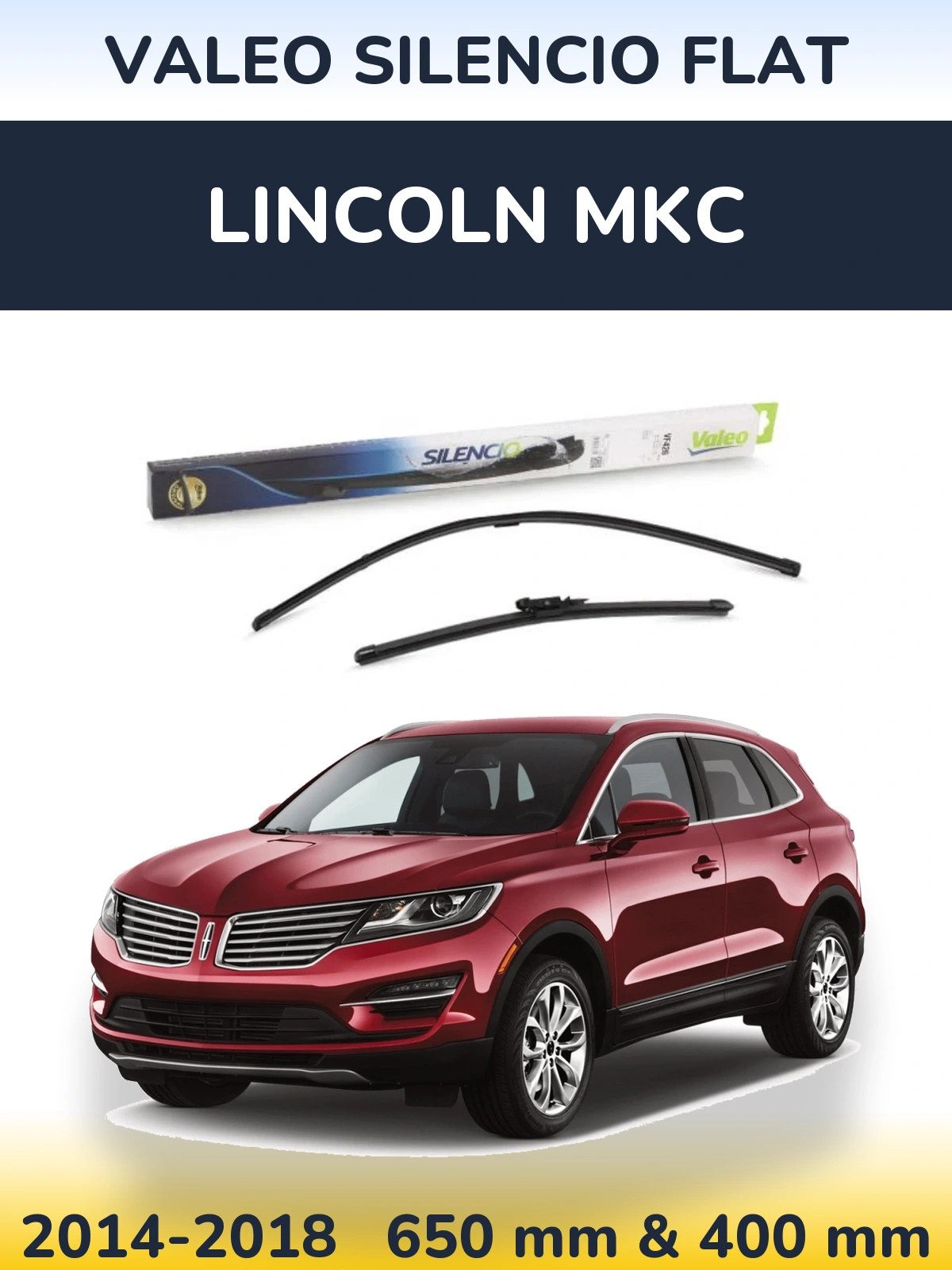 Sada předních stěračů Valeo Silencio Flat 650 a 400 mm pro Lincoln MKC 2014-2018