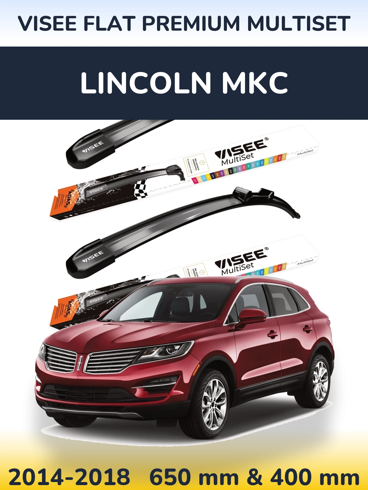 Sada předních stěračů VISEE FLAT PREMIUM MultiSet 650 a 400 mm pro Lincoln MKC 2014-2018