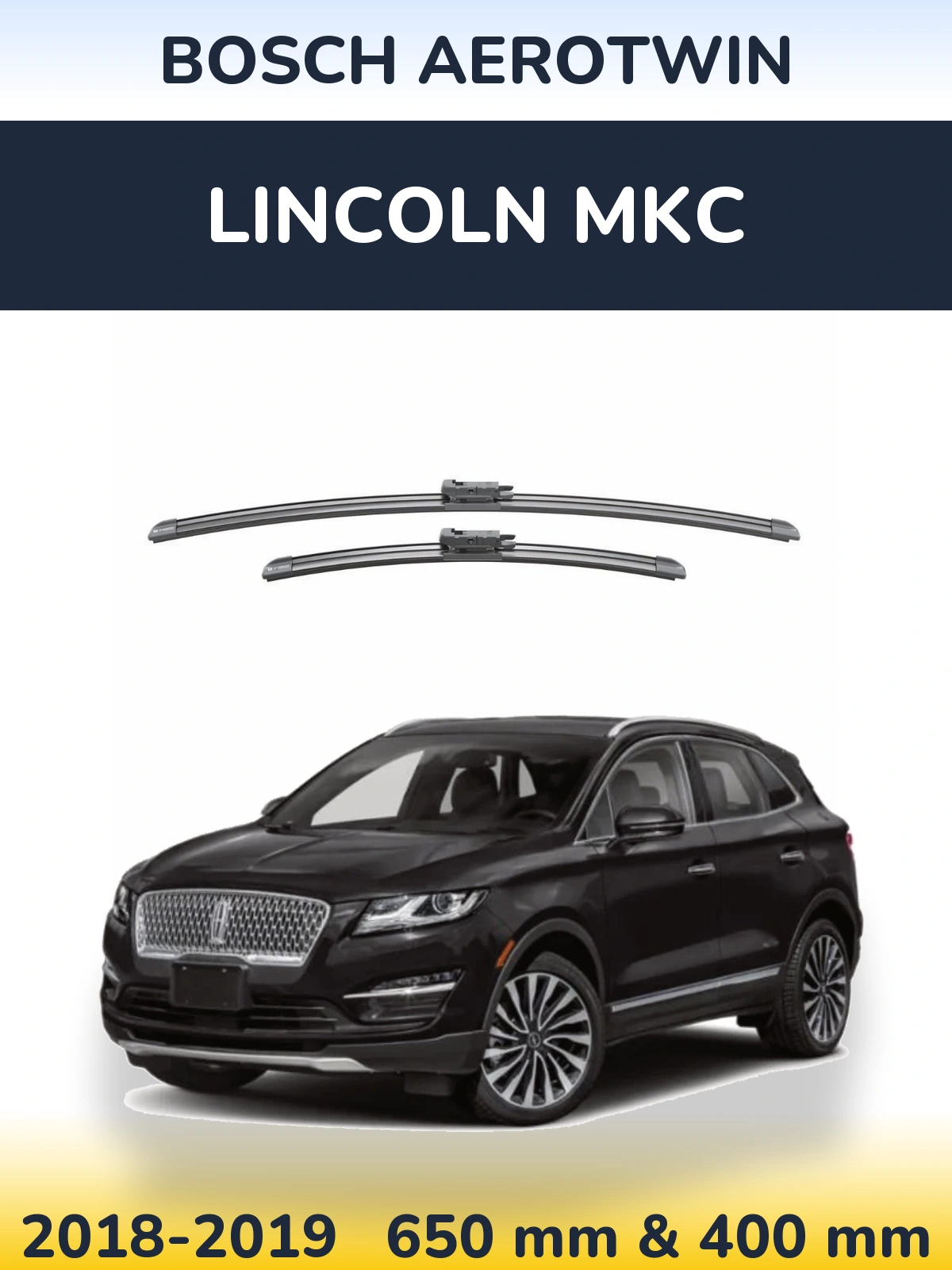 Sada předních stěračů BOSCH AeroTwin 650 a 400 mm pro Lincoln MKC 2018-2019