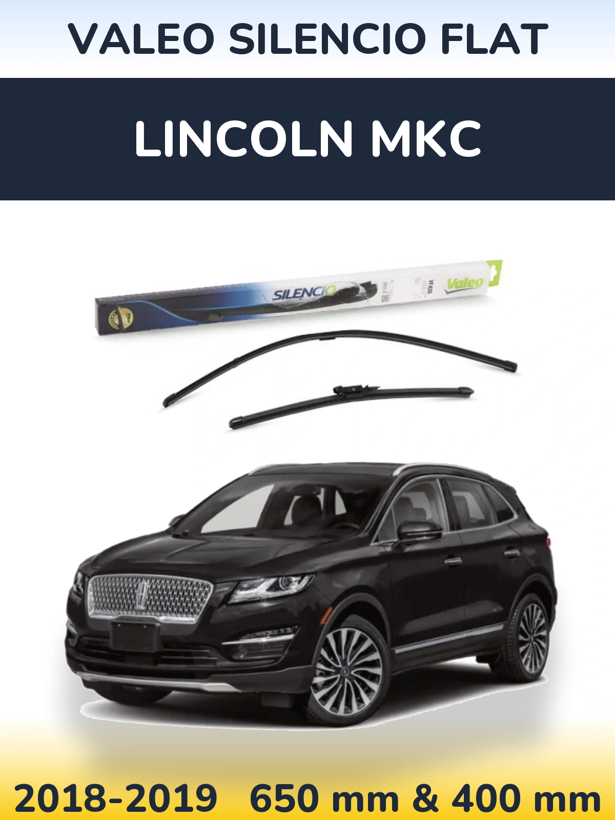 Sada předních stěračů Valeo Silencio Flat 650 a 400 mm pro Lincoln MKC 2018-2019