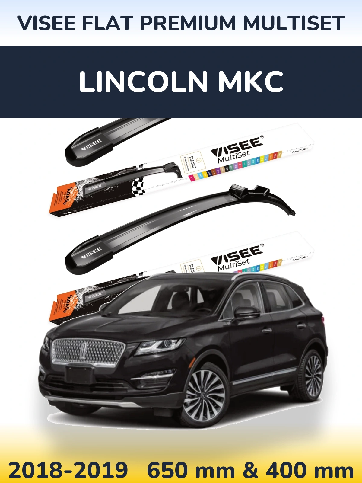 Sada předních stěračů VISEE FLAT PREMIUM MultiSet 650 a 400 mm pro Lincoln MKC 2018-2019