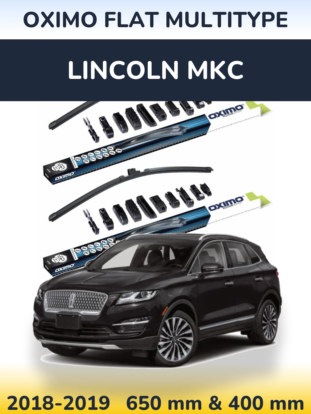 Sada předních stěračů Oximo Flat MultiType 650 a 400 mm pro Lincoln MKC 2018-2019