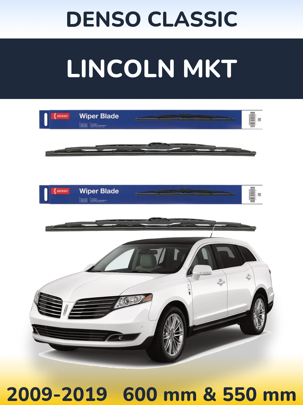 Sada předních stěračů Denso Classic 600 a 550 mm pro Lincoln MKT 2009-2019