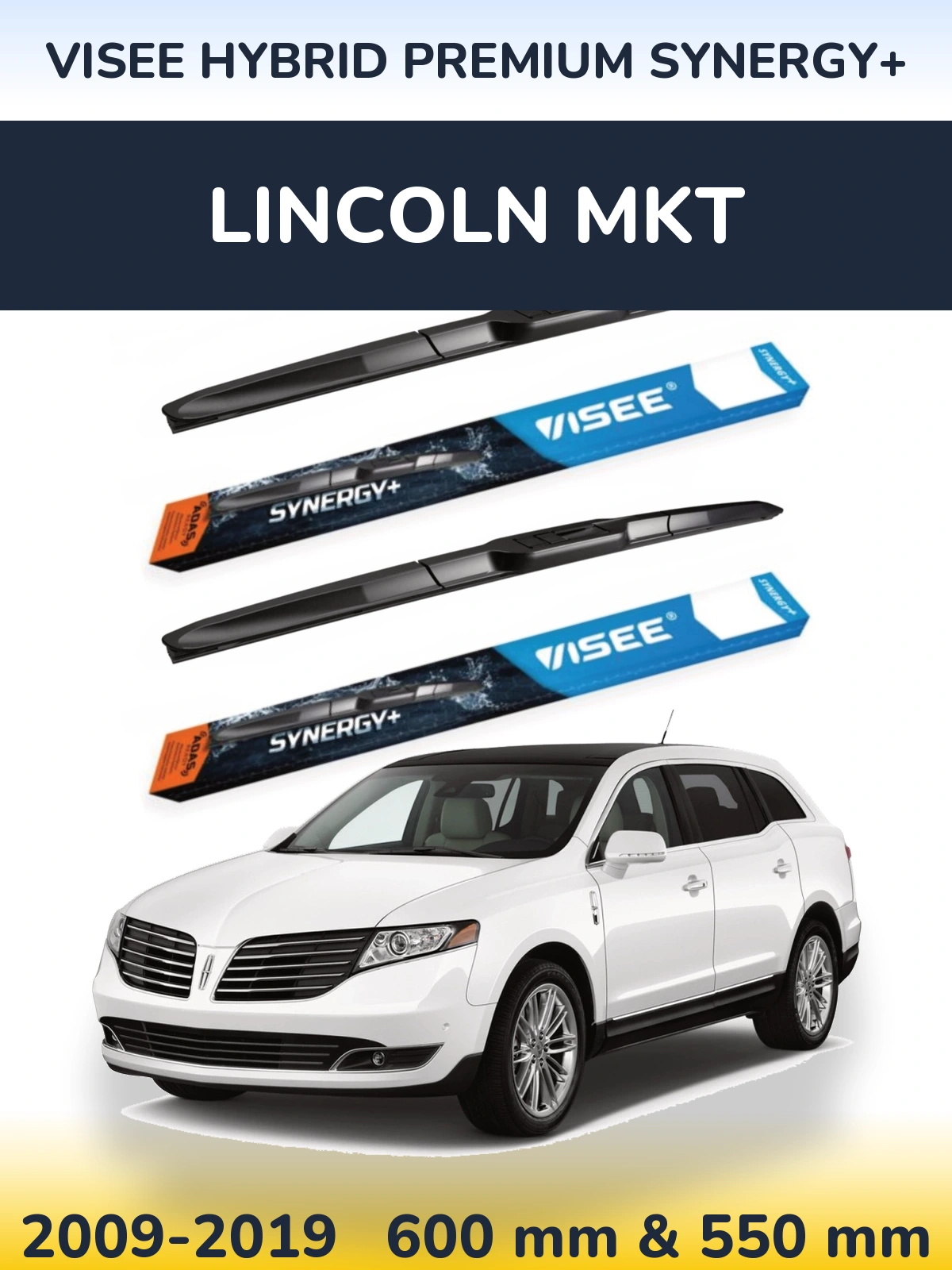 Sada předních stěračů VISEE HYBRID PREMIUM SYNERGY+ 600 a 550 mm pro Lincoln MKT 2009-2019