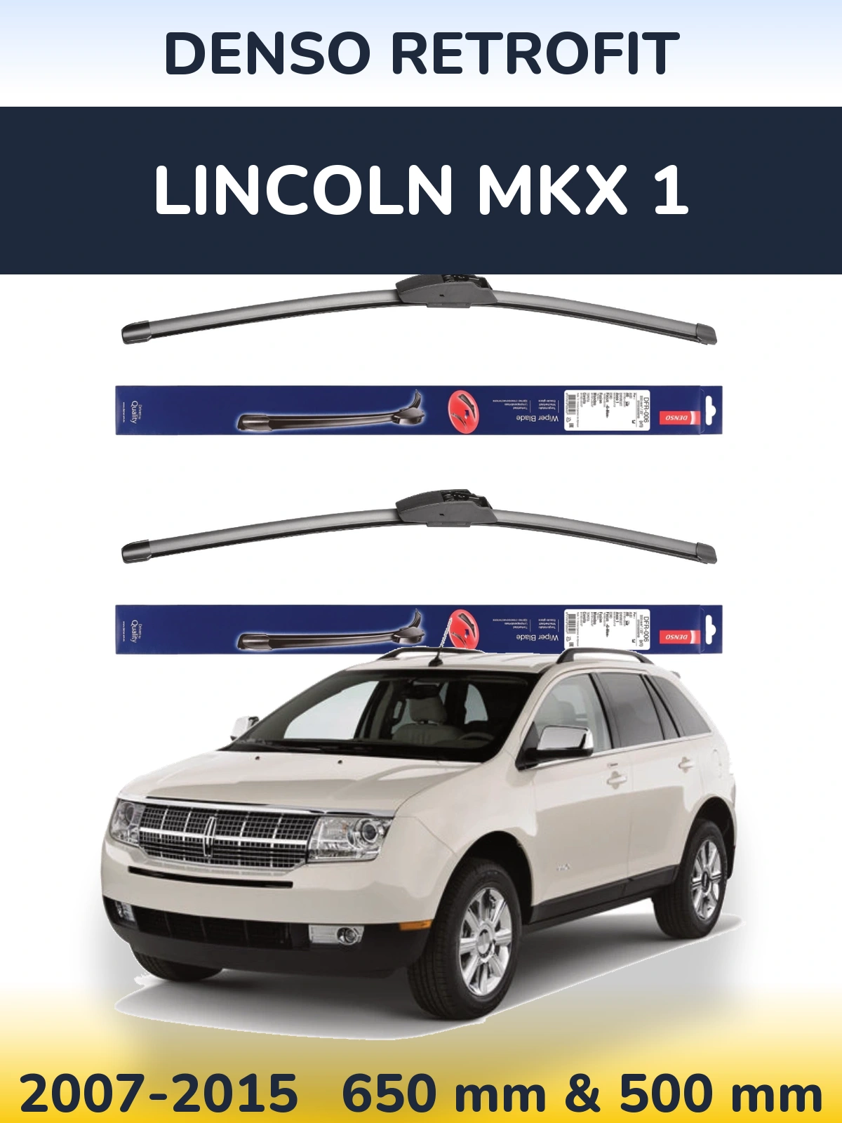 Sada předních stěračů Denso Retrofit 650 a 500 mm pro Lincoln MKX 1 2007-2015