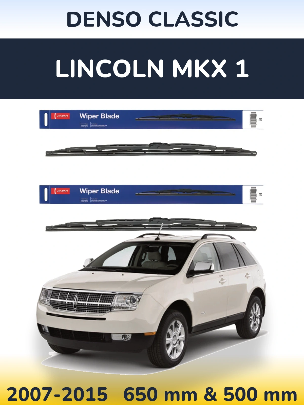 Sada předních stěračů Denso Classic 650 a 500 mm pro Lincoln MKX 1 2007-2015