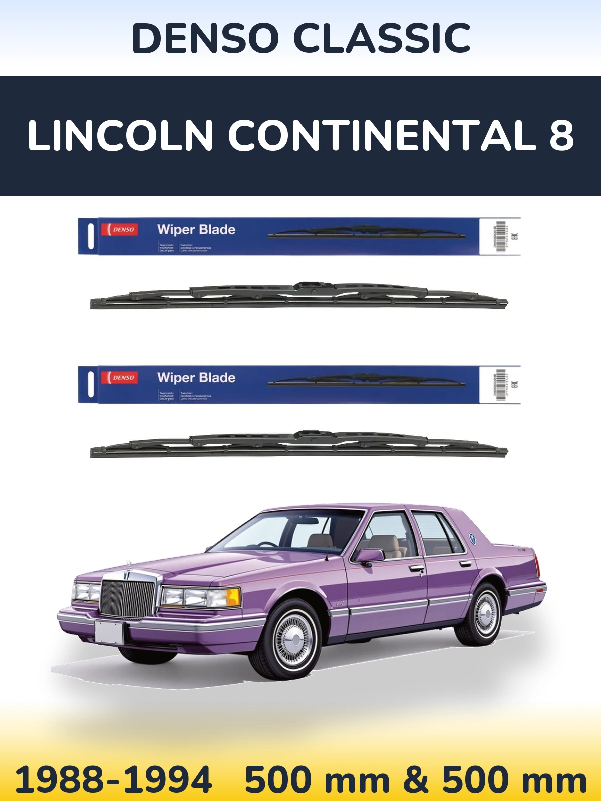 Sada předních stěračů Denso Classic 500 a 500 mm pro Lincoln Continental 8 1988-1994