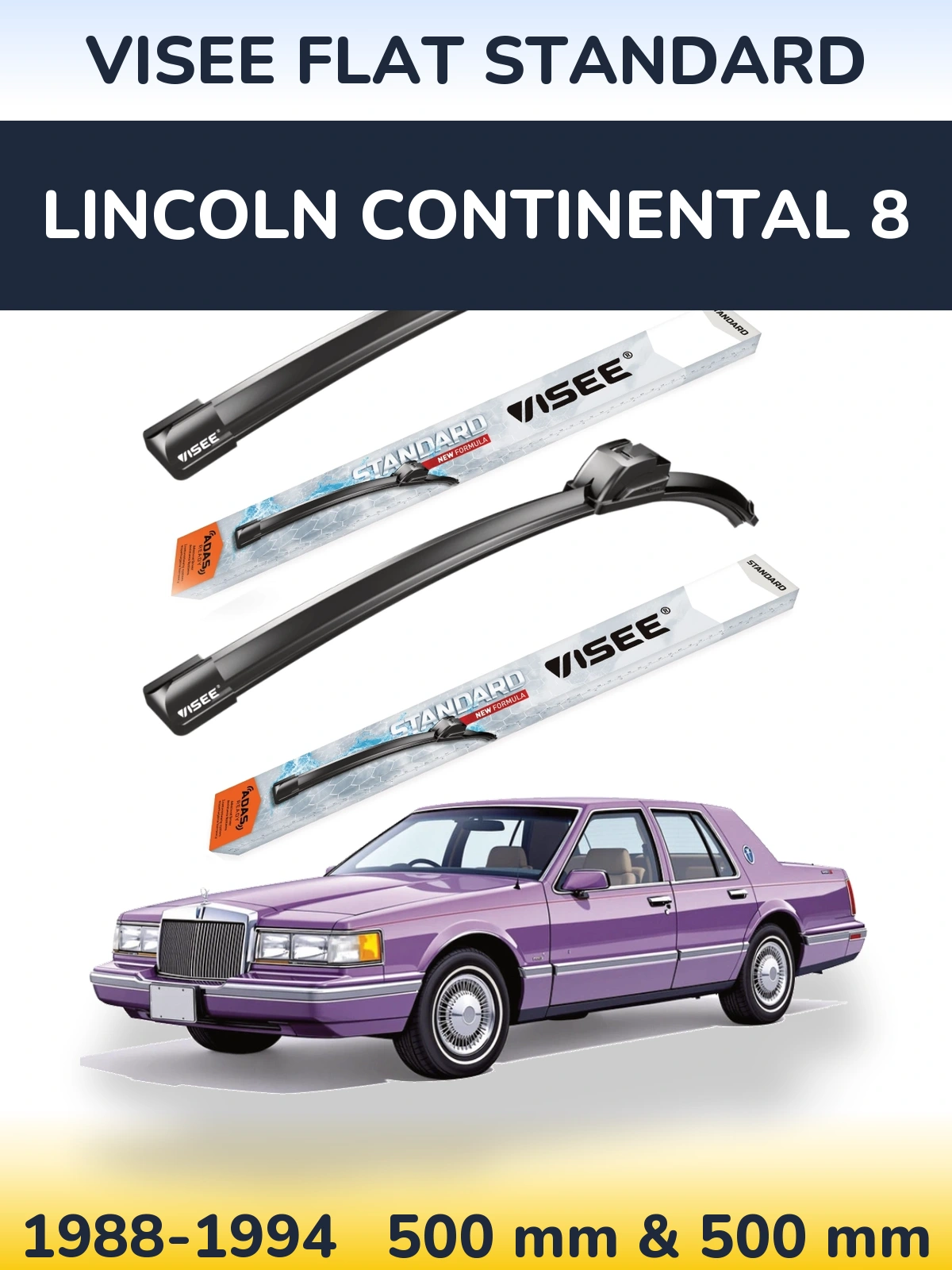 Sada předních stěračů VISEE FLAT STANDARD 500 a 500 mm pro Lincoln Continental 8 1988-1994